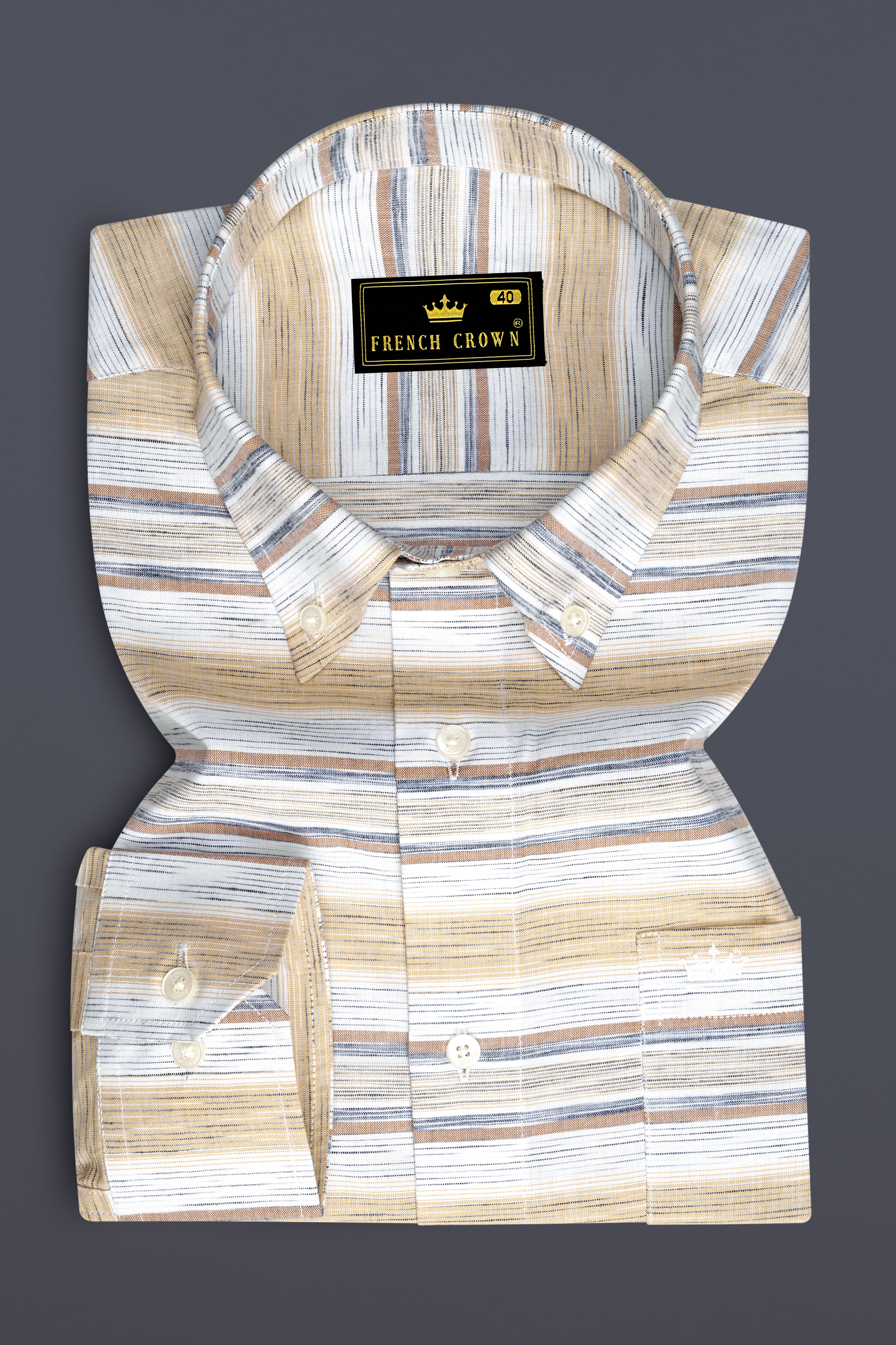 Chamois Brown and White Striped Chambray Shirt