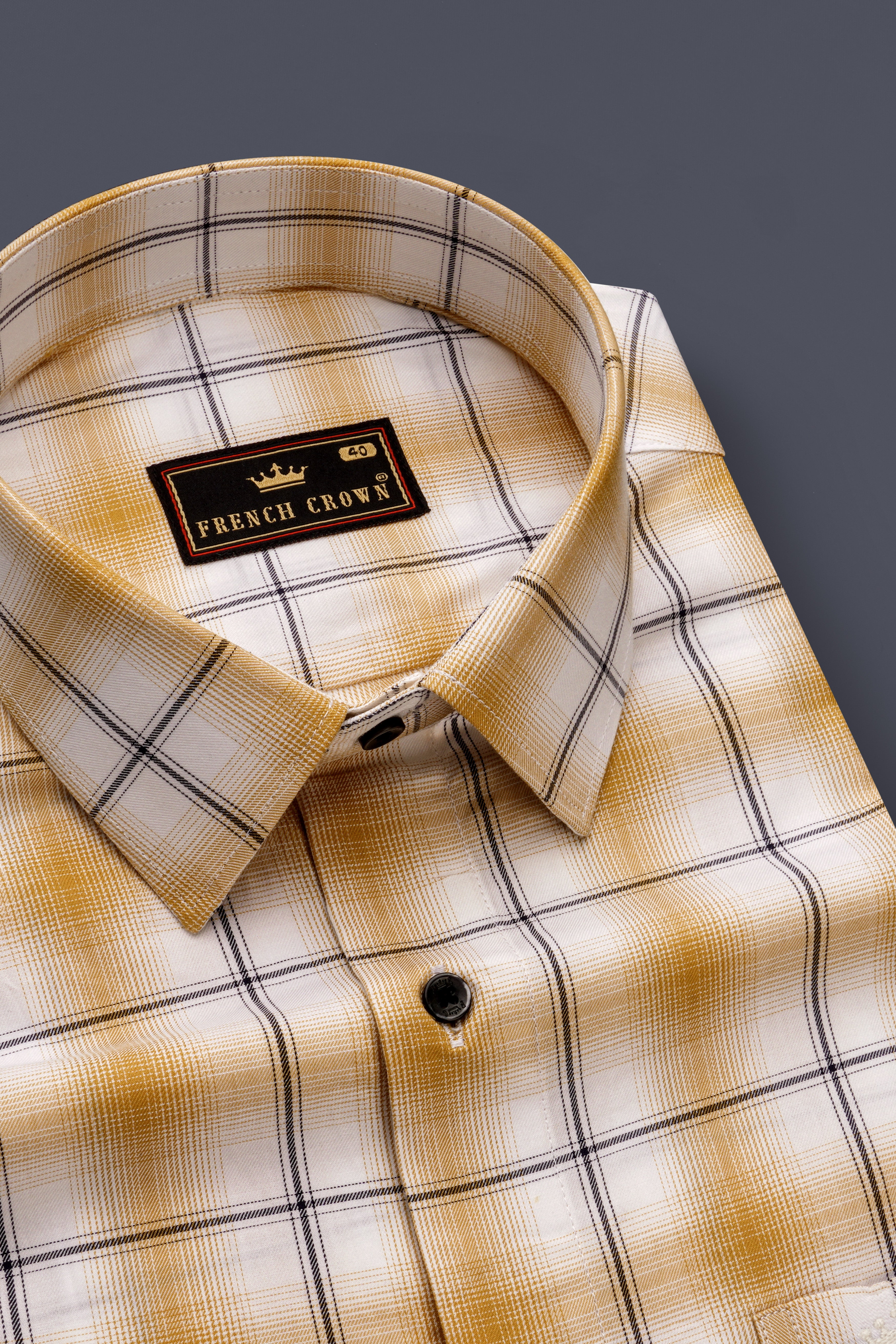 Desert Brown and White Twill Windowpane Premium Cotton Shirt