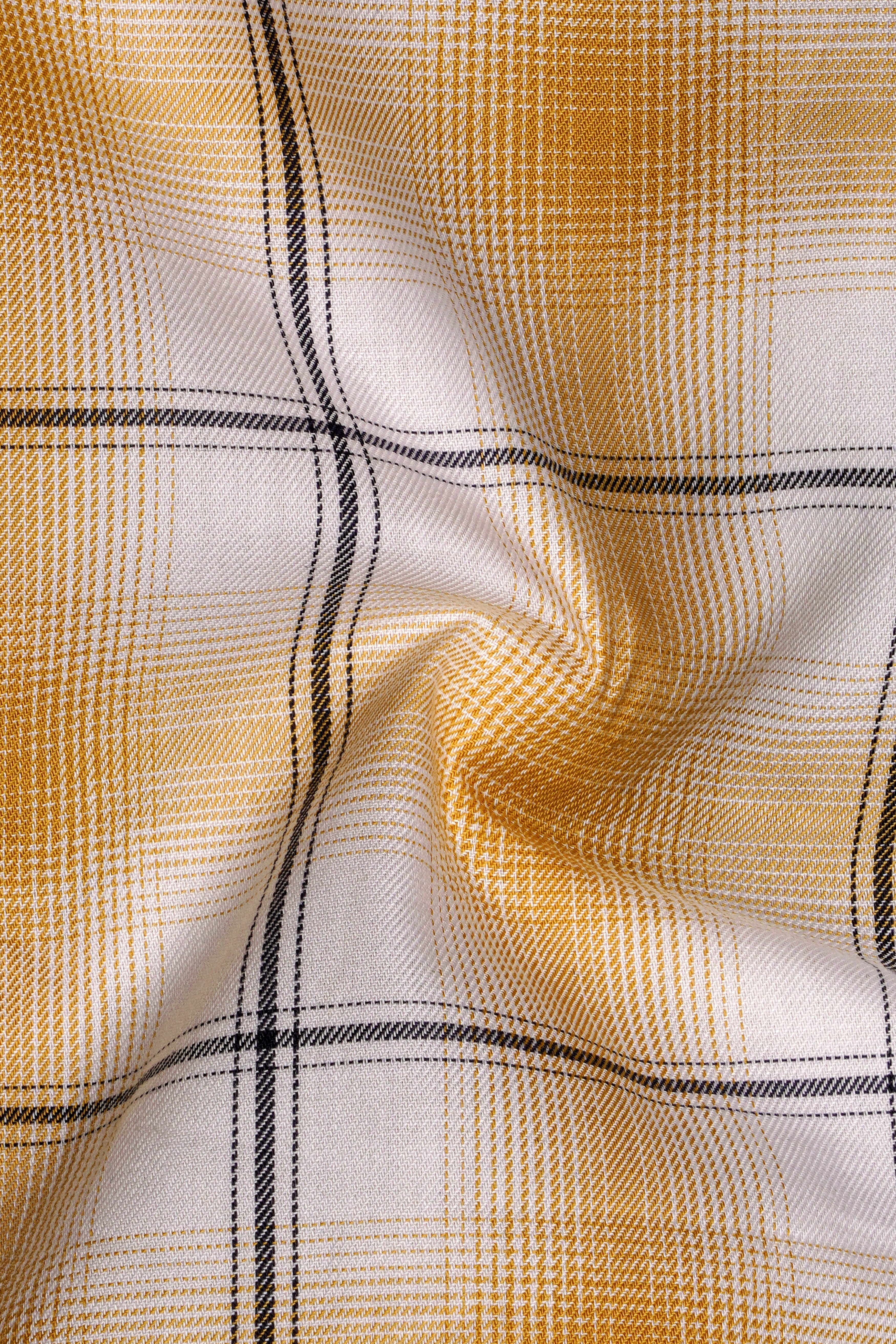 Desert Brown and White Twill Windowpane Premium Cotton Shirt