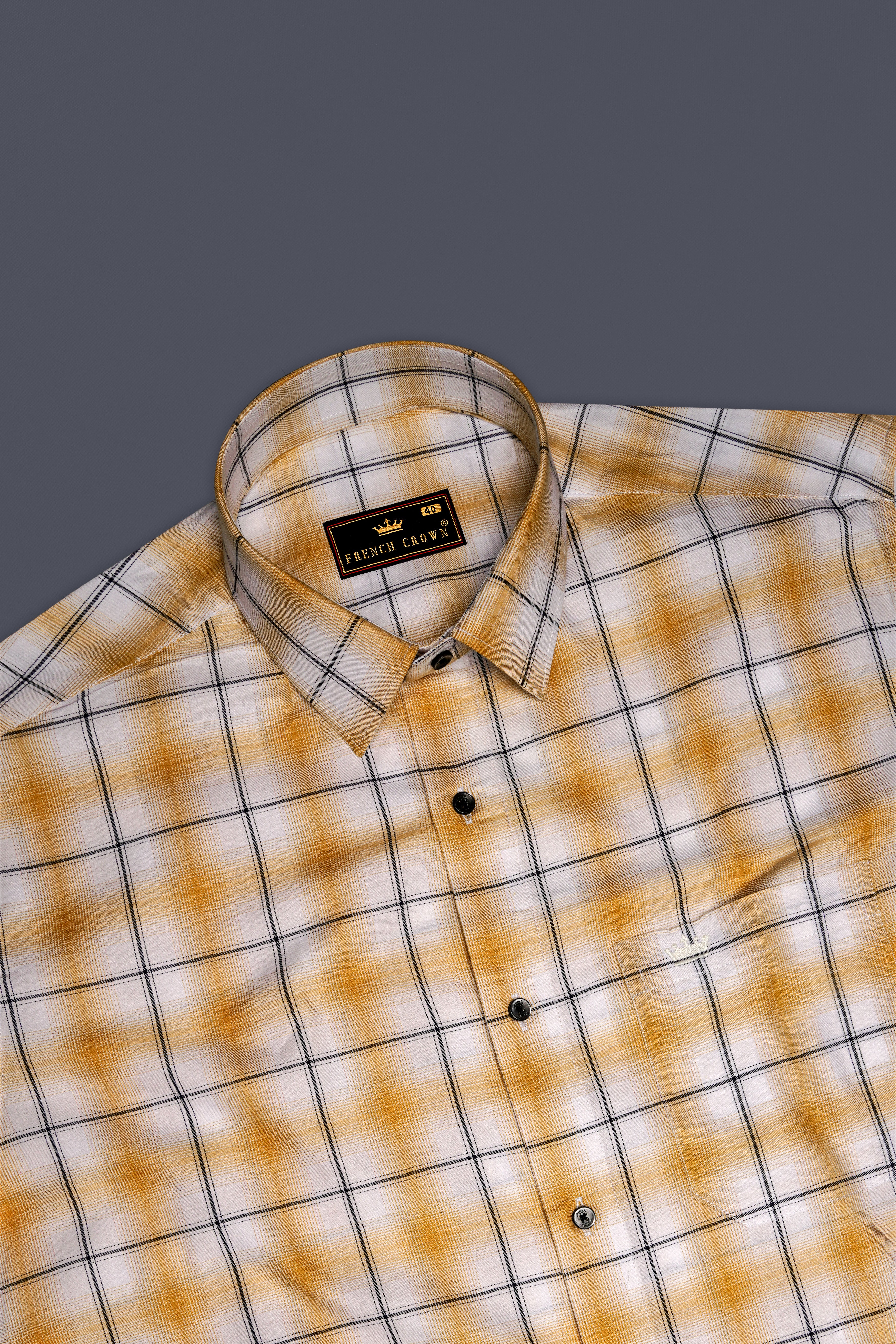 Desert Brown and White Twill Windowpane Premium Cotton Shirt