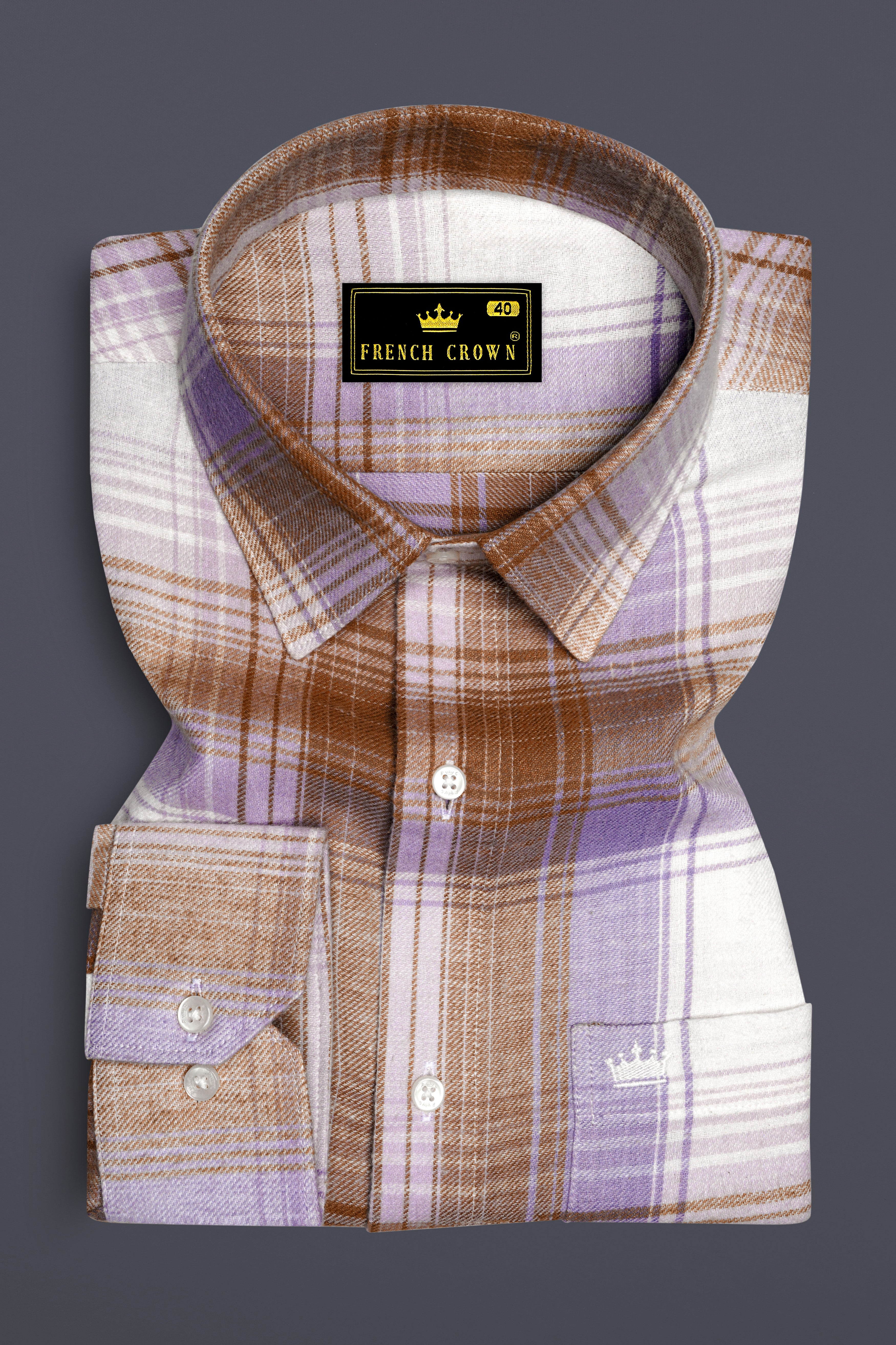 Off White and Vanilla Brown Plaid Flannel Shirt