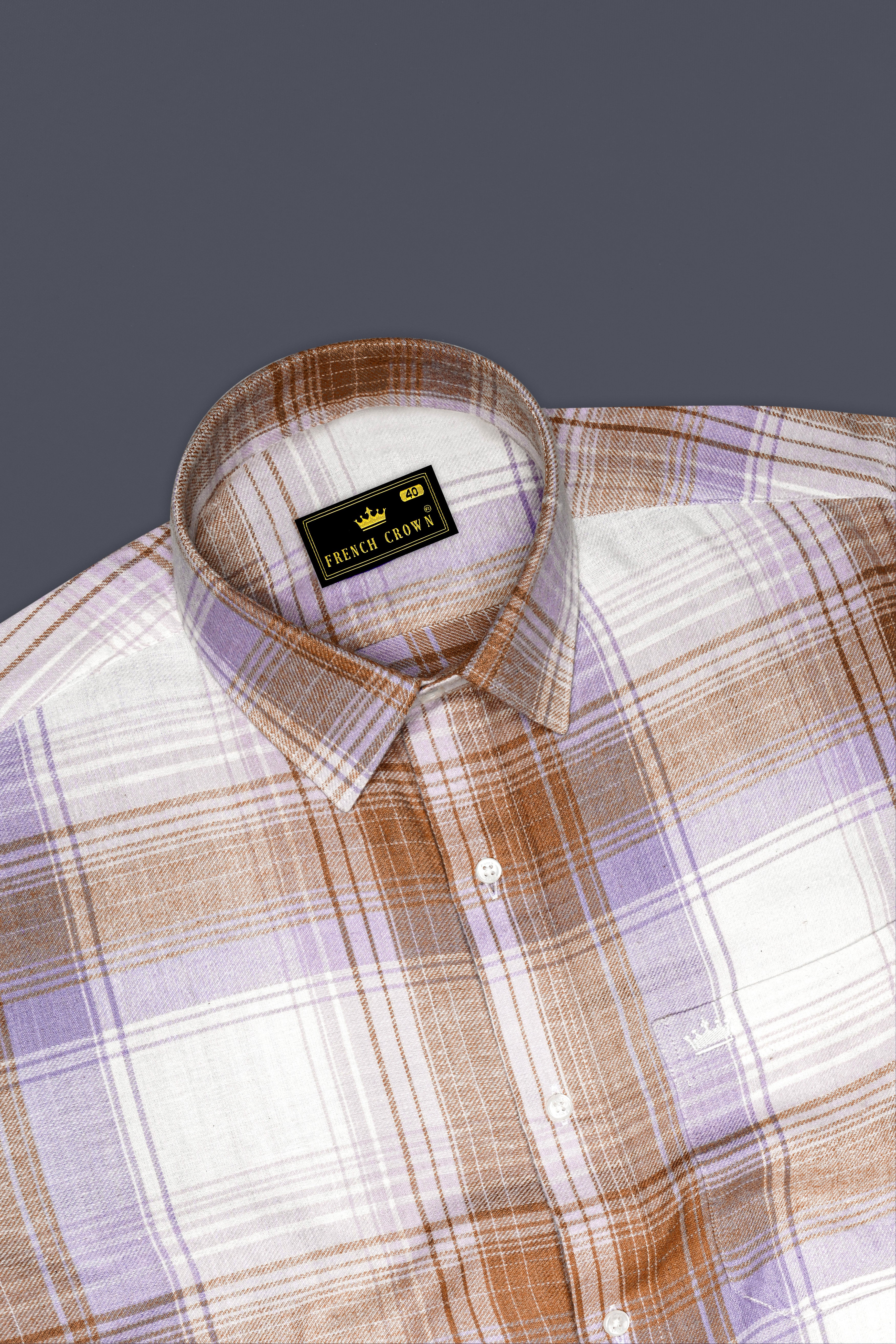 Off White and Vanilla Brown Plaid Flannel Shirt