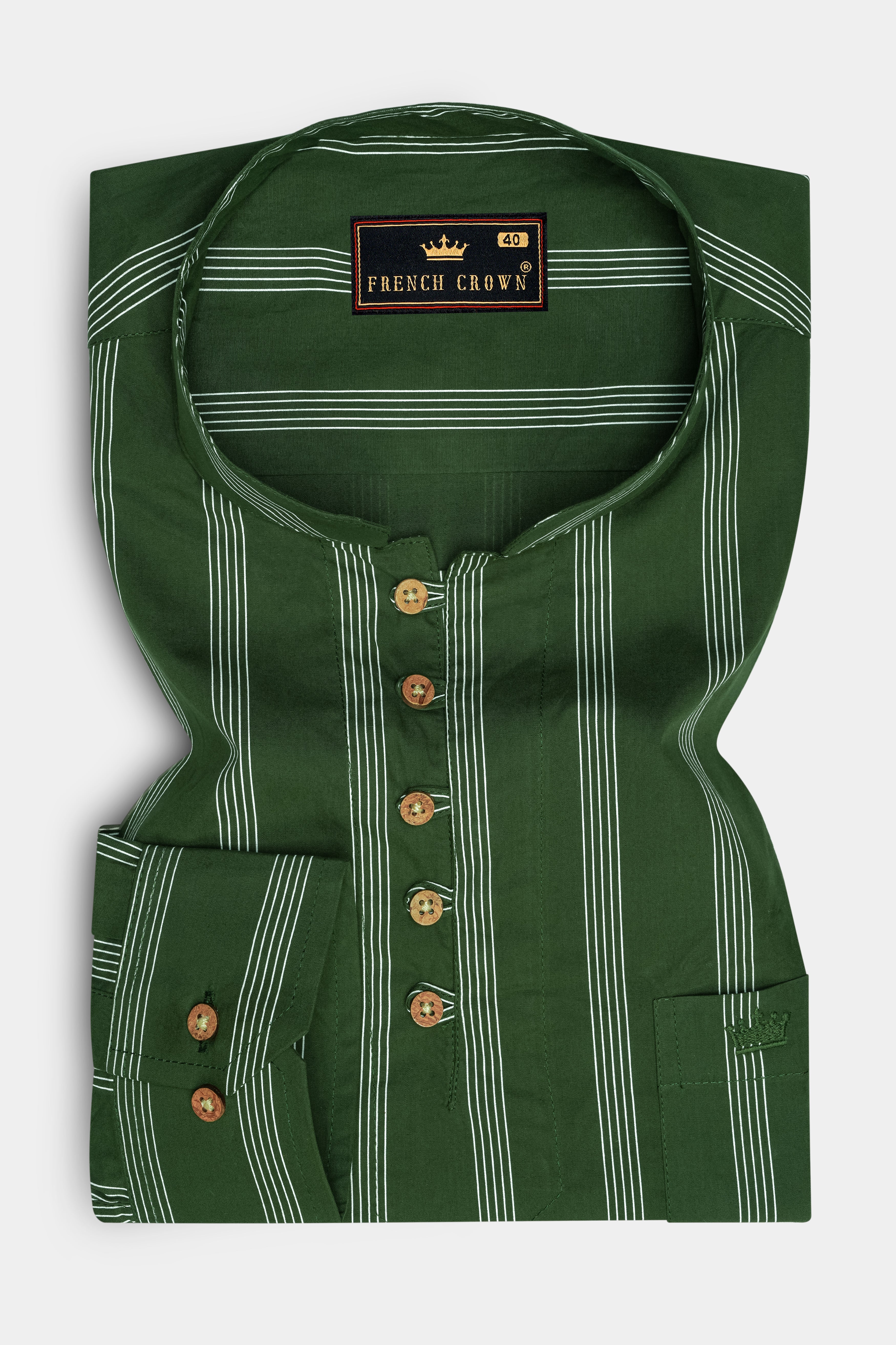 Finlandia Green Pinstriped Premium Cotton Kurta Shirt