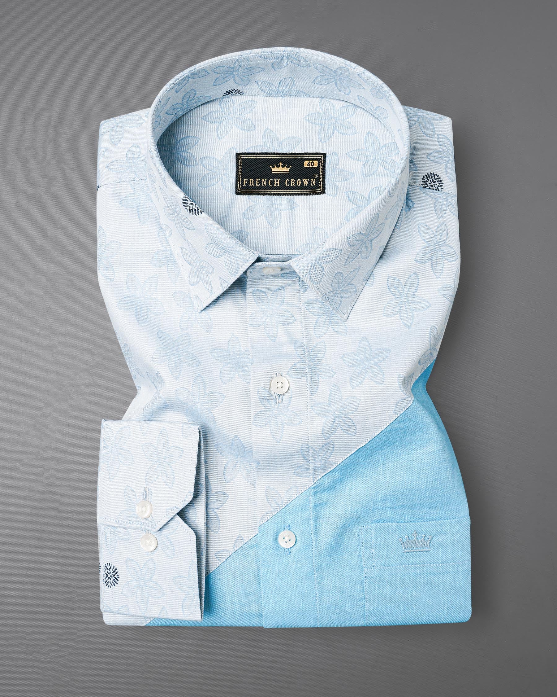 Mystic Baby Blue Floral Textured with Tiffany Jacquard Premium Giza Cotton Shirt