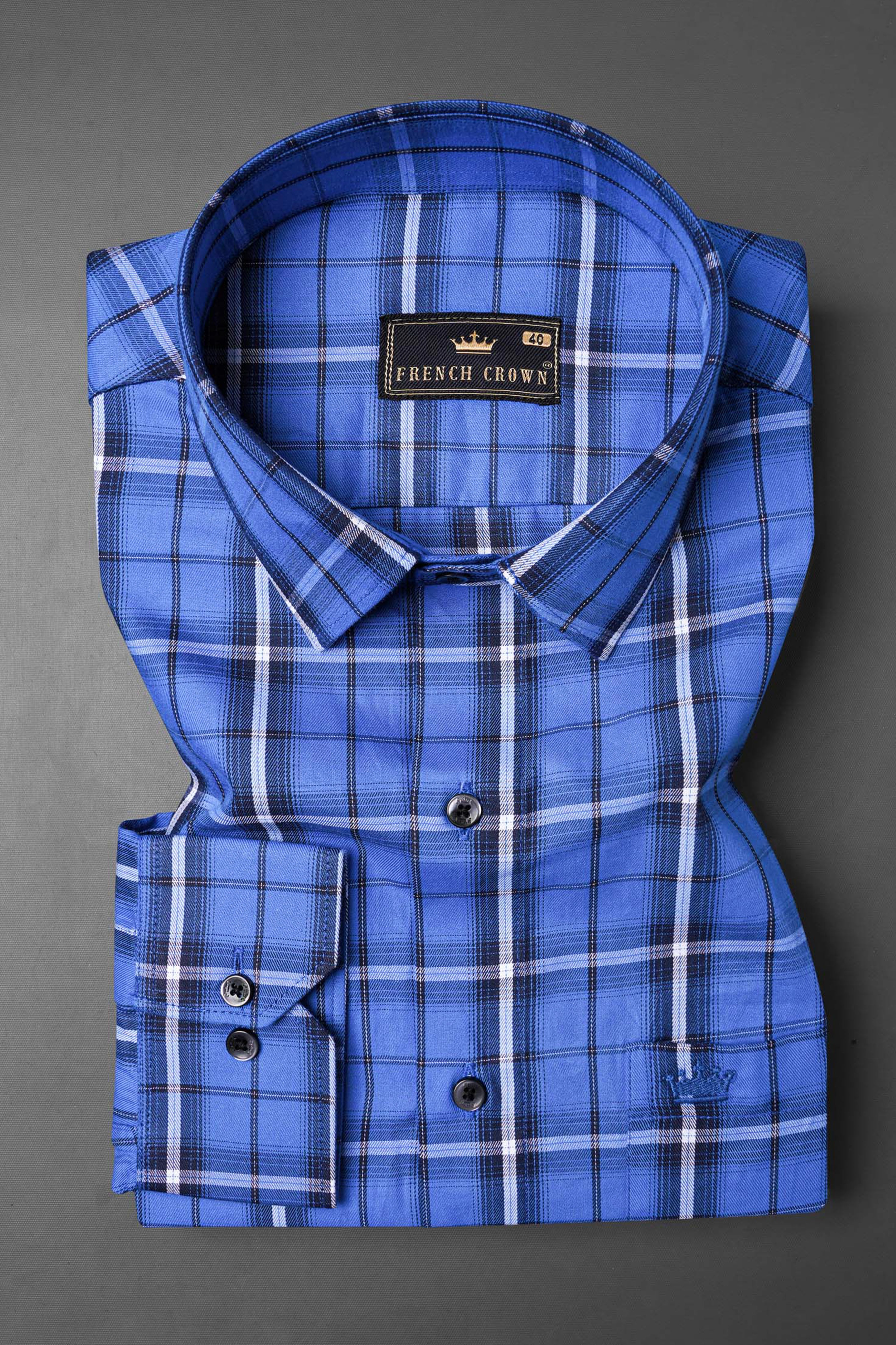 Indigo Blue Plaid Twill Premium Cotton Shirt