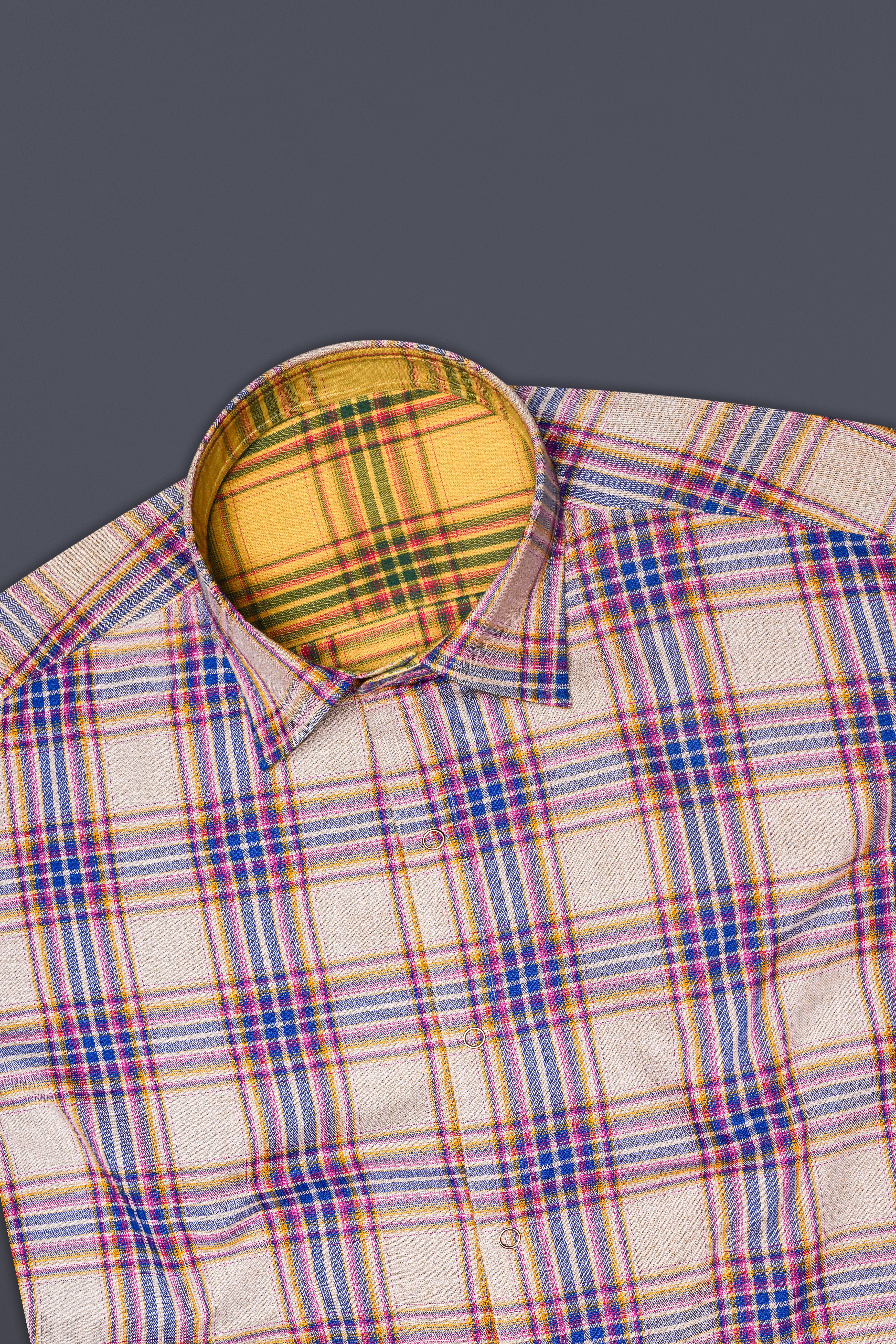 Taco Brown Plaid and Gainsboro Plaid Herringbone Reversible Shirt