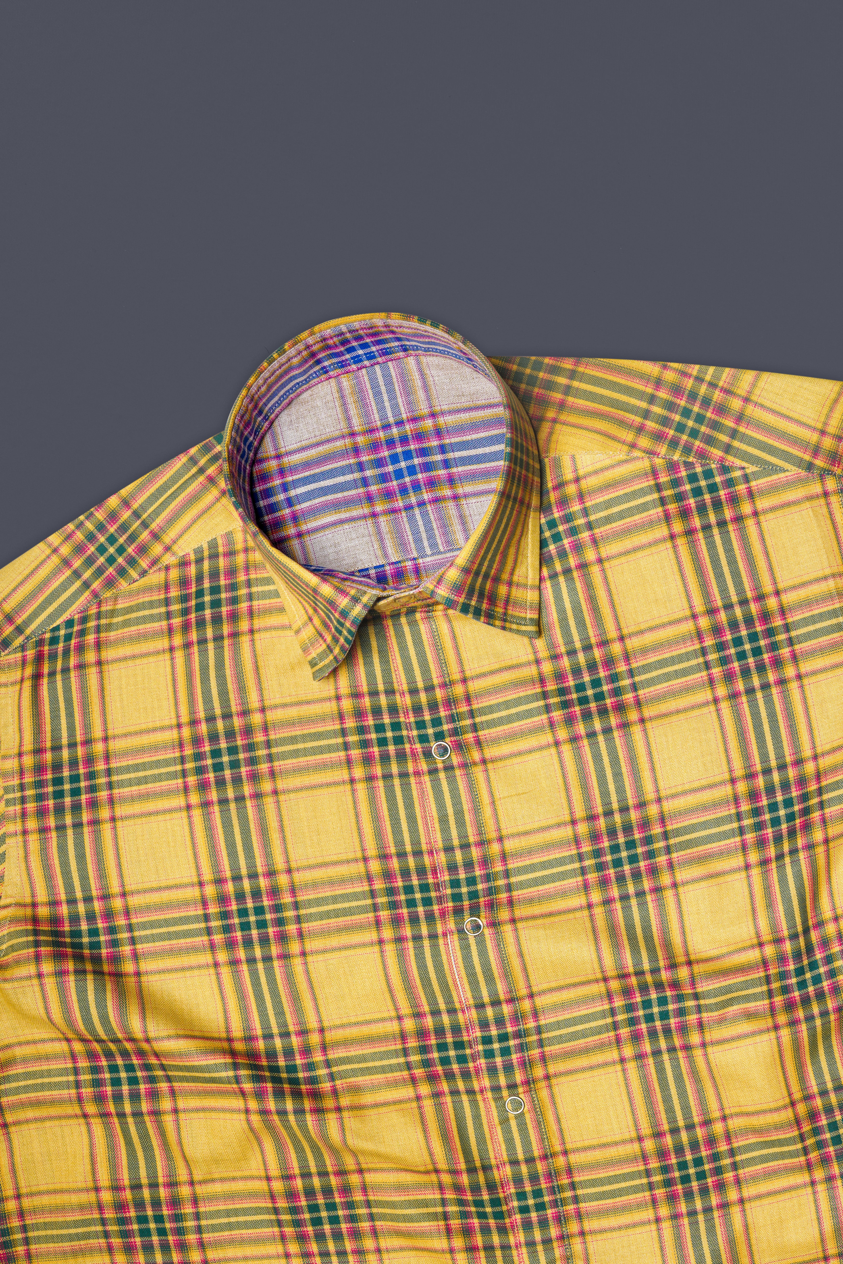 Taco Brown Plaid and Gainsboro Plaid Herringbone Reversible Shirt