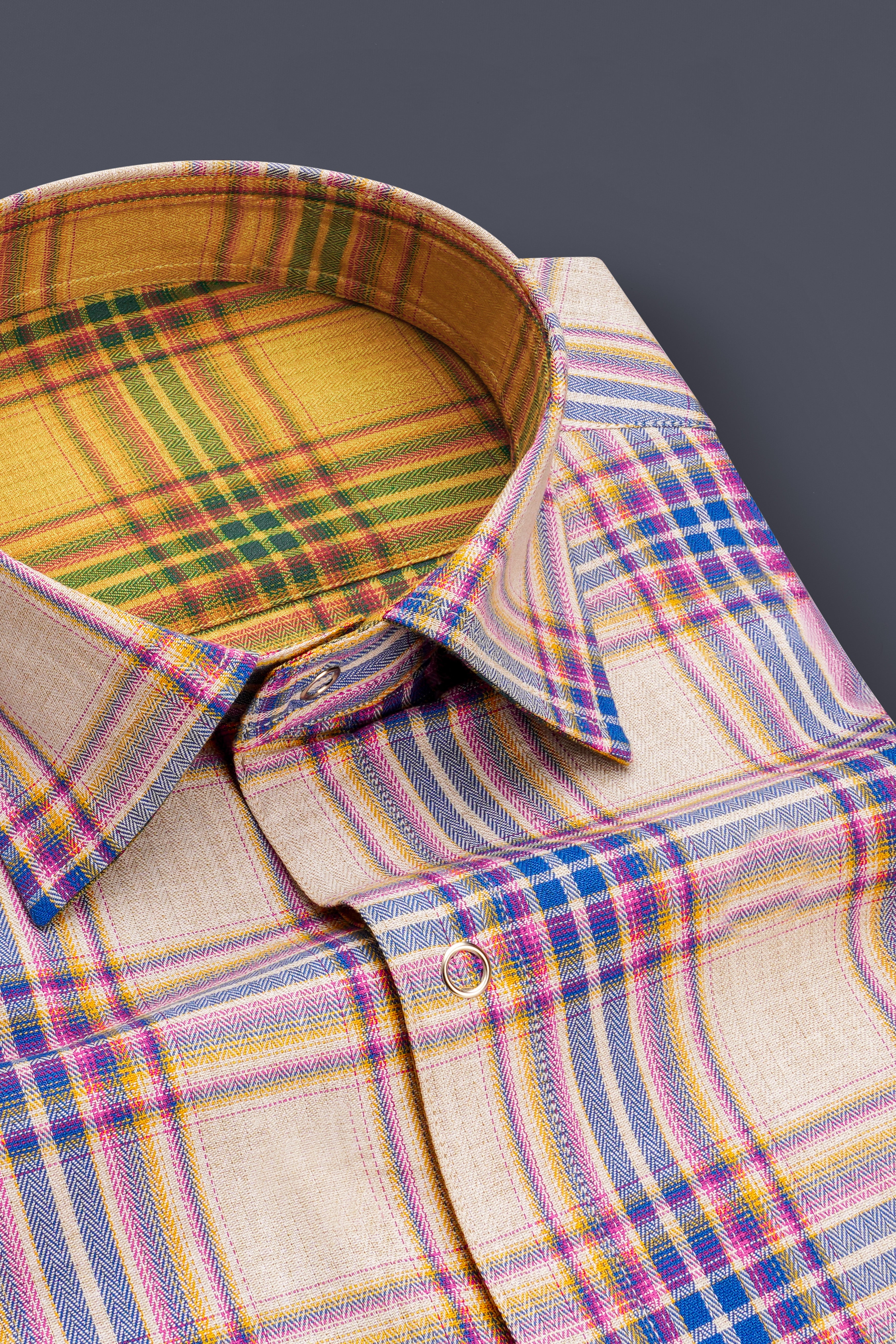 Taco Brown Plaid and Gainsboro Plaid Herringbone Reversible Shirt