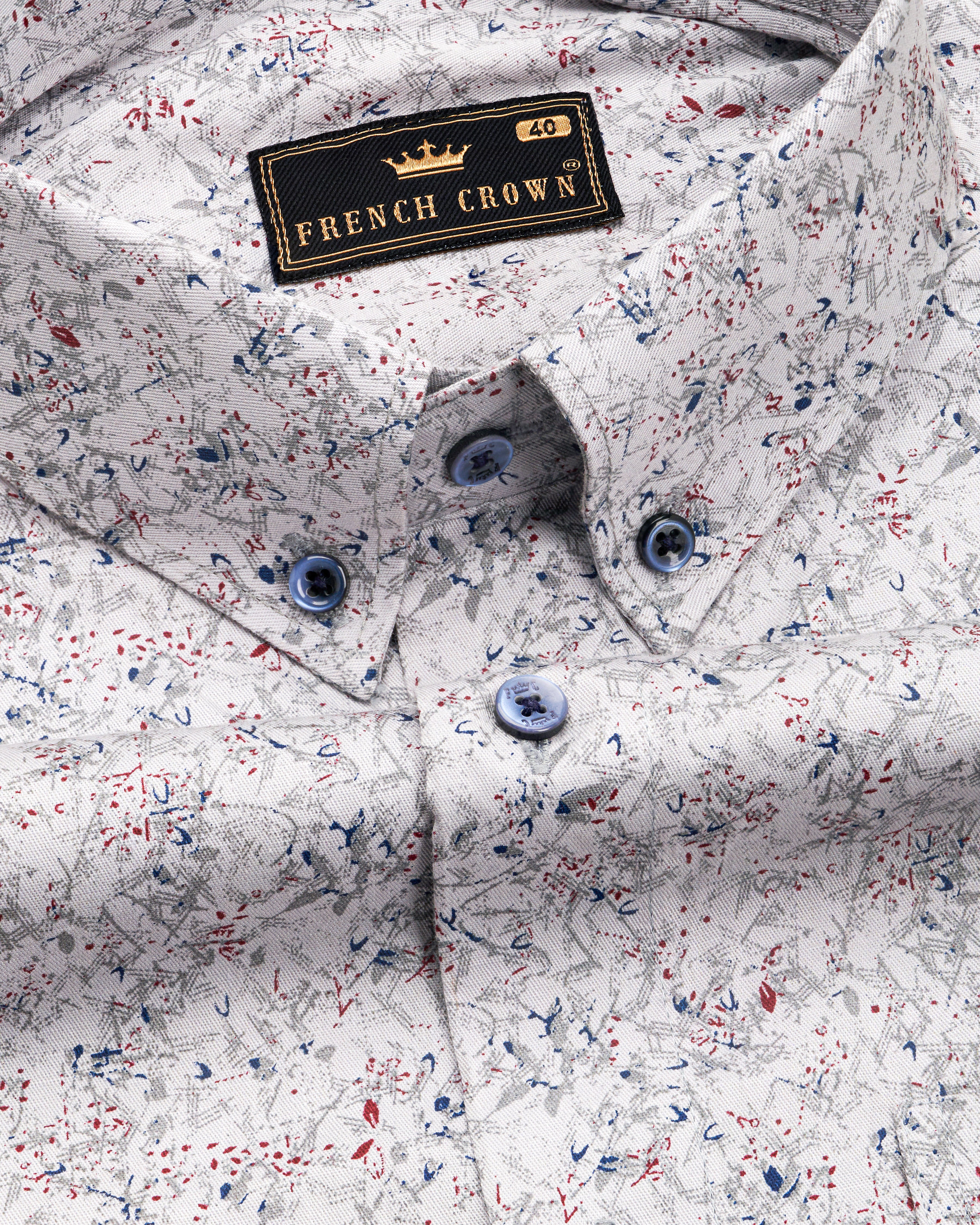 White and Downriver Blue Colour Sprint Printed Twill Premium Cotton Shirt