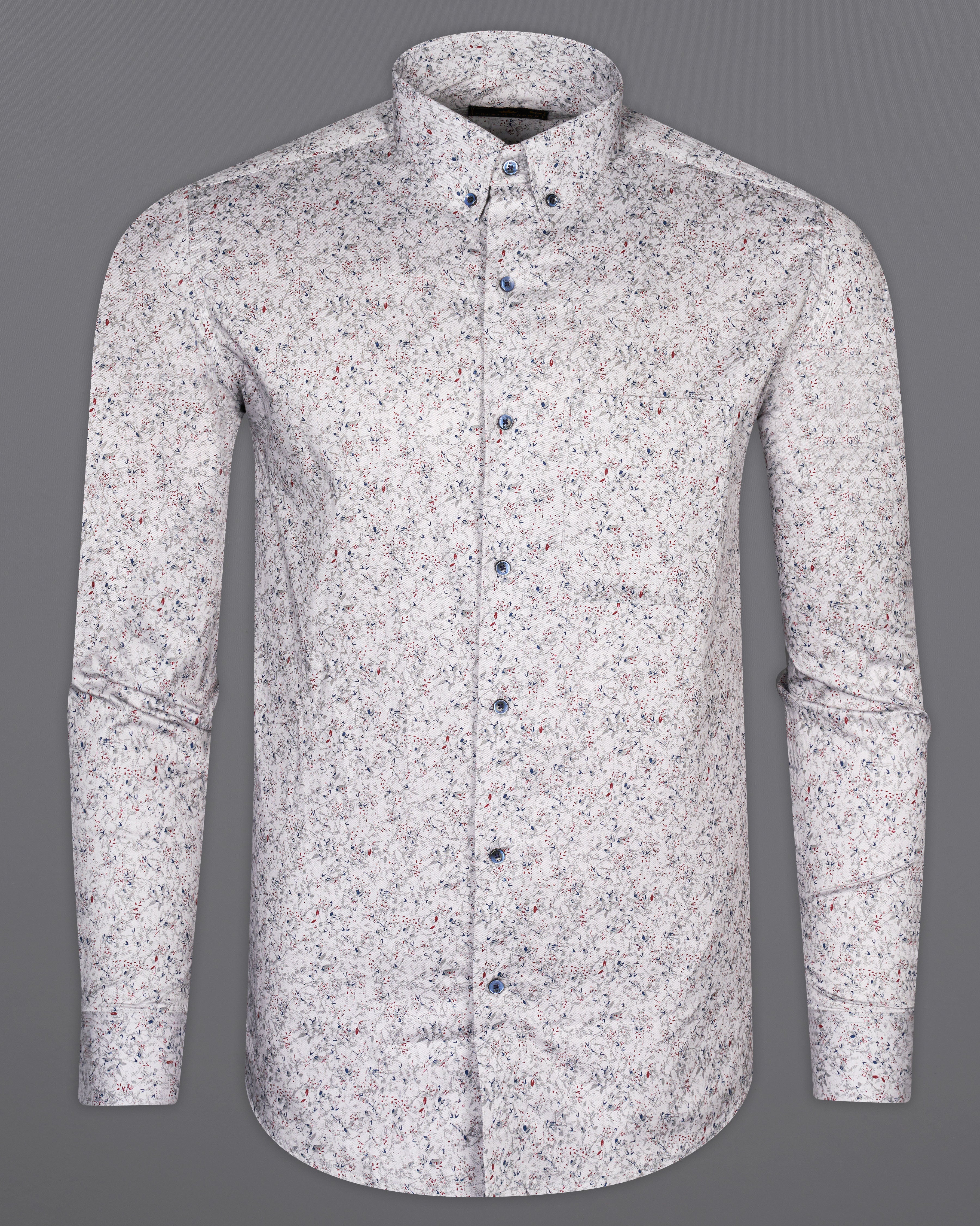 White and Downriver Blue Colour Sprint Printed Twill Premium Cotton Shirt