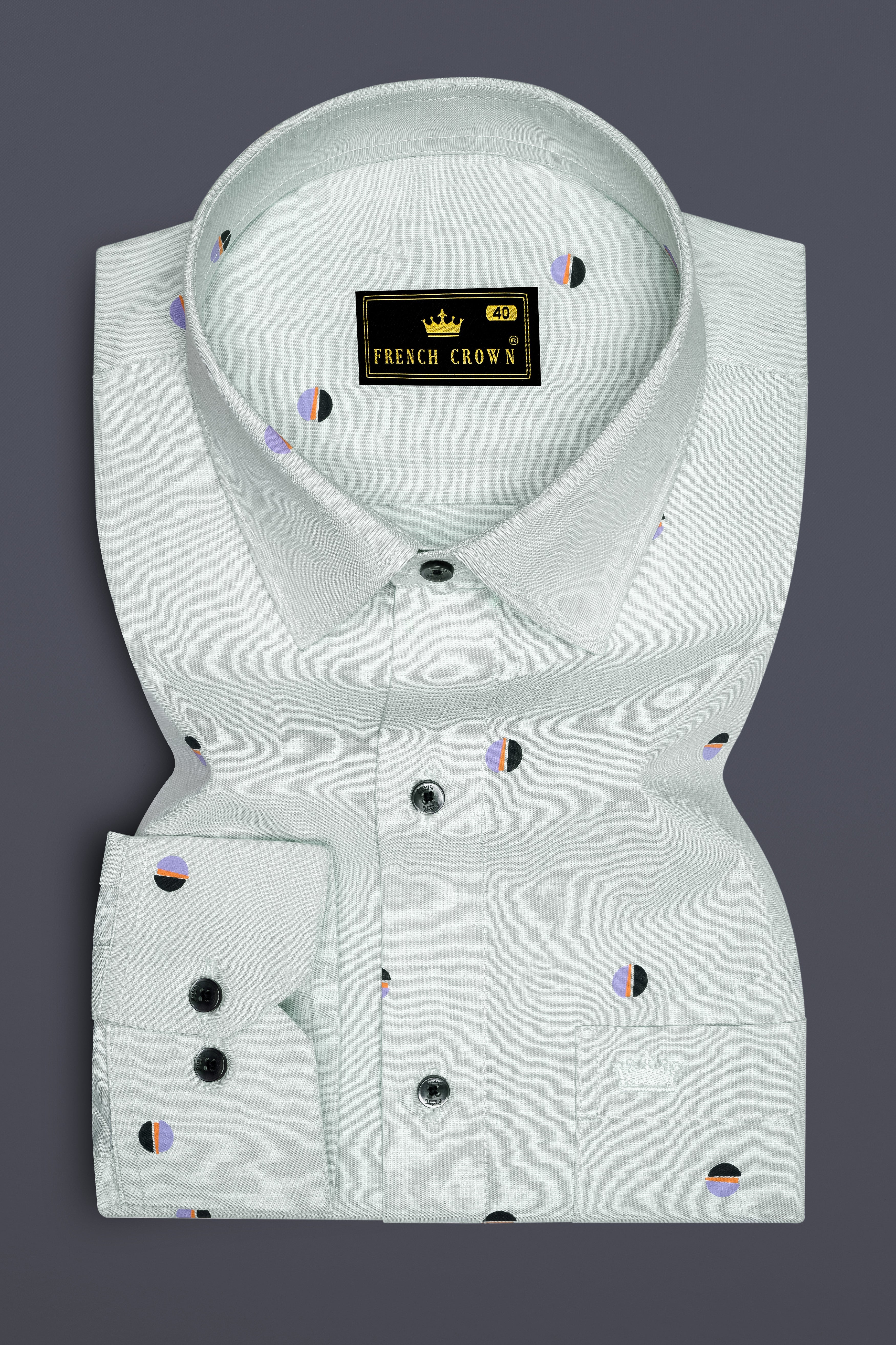 Polar Green and Amethyst Violet Circle Printed Premium Cotton Shirt