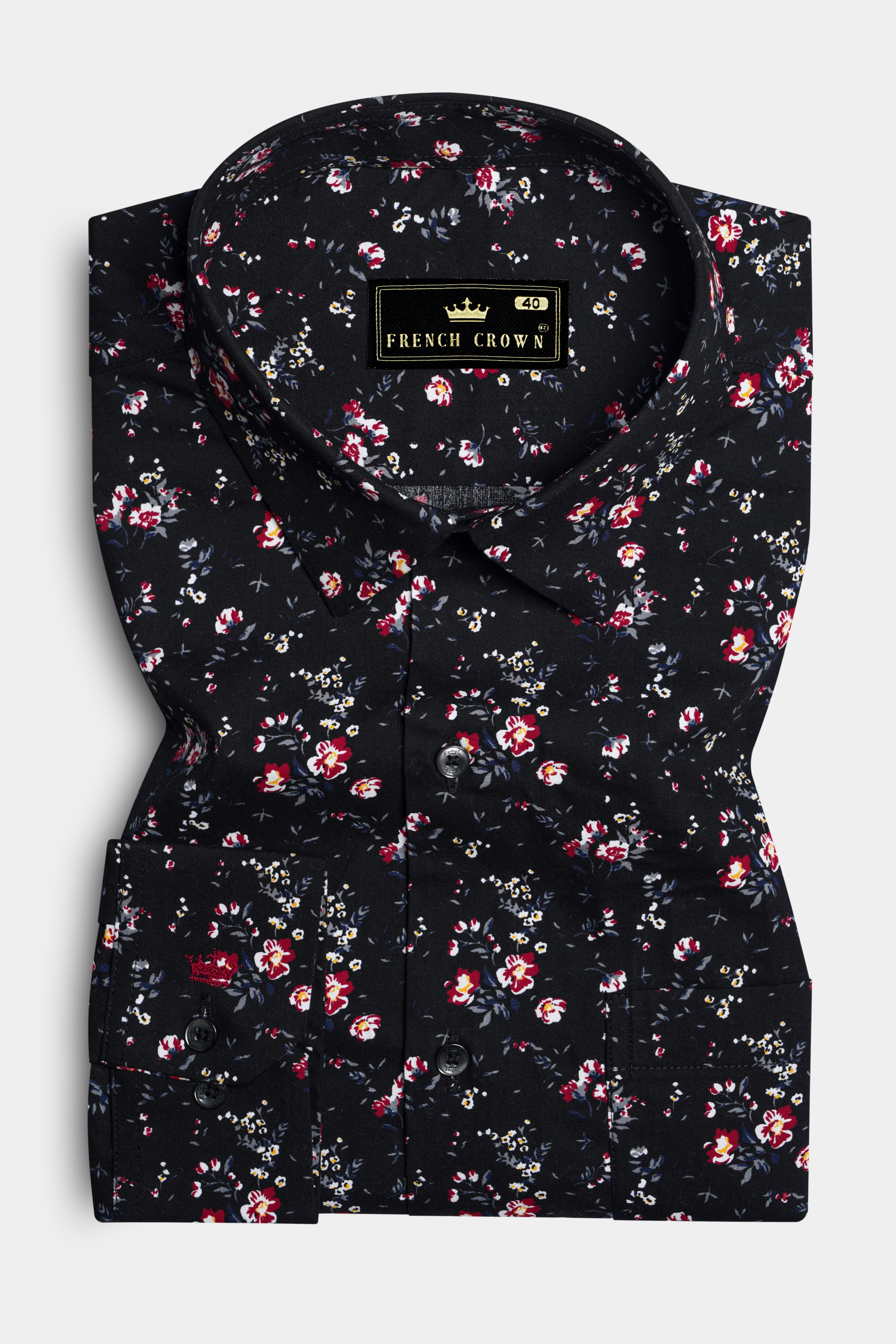 Jade Black Ditzy Floral Printed Twill Premium Cotton Shirt