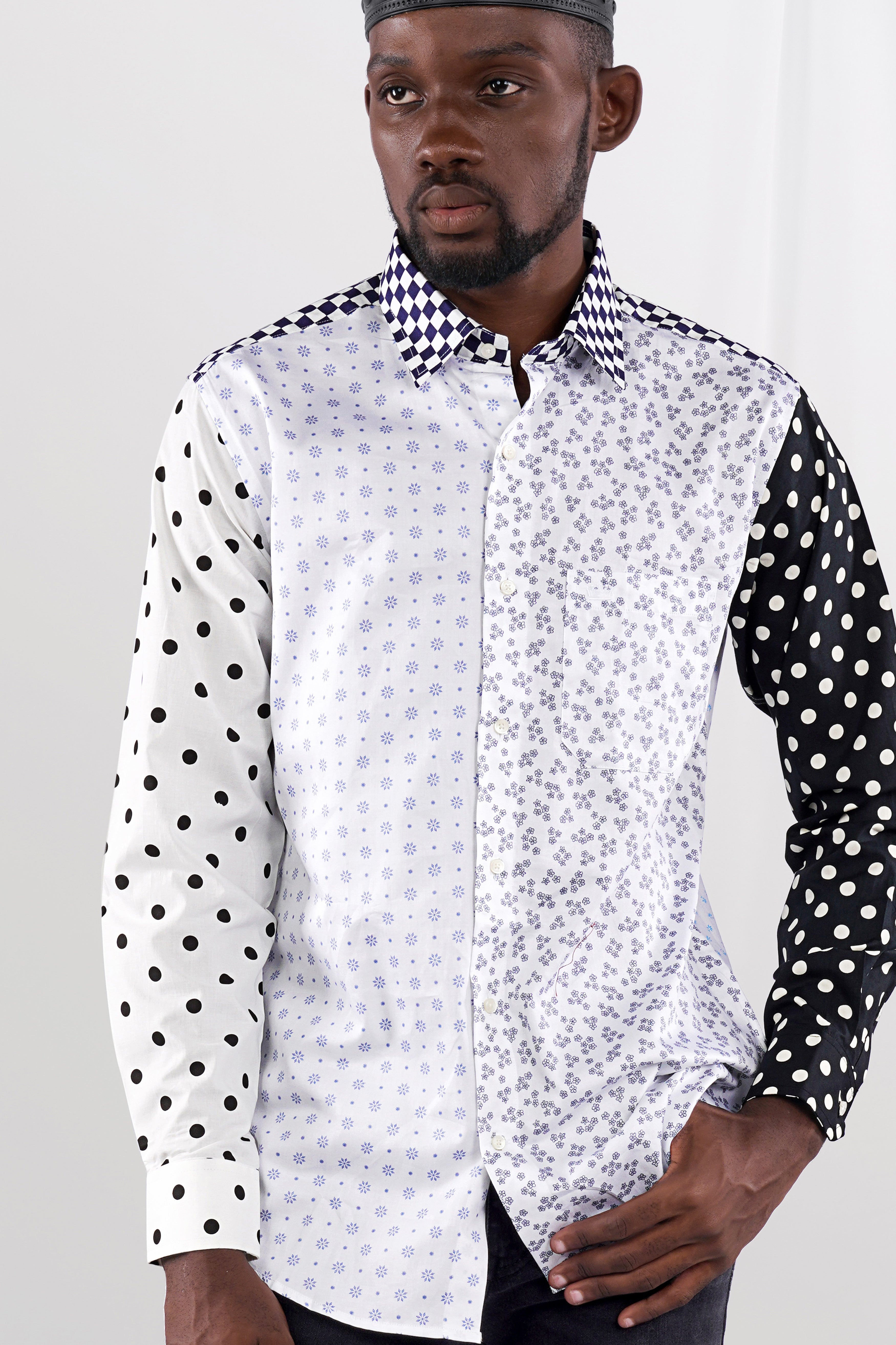 Bright White and Multi Colour Printed Blocking Super Soft Premium Cotton Designer Shirt