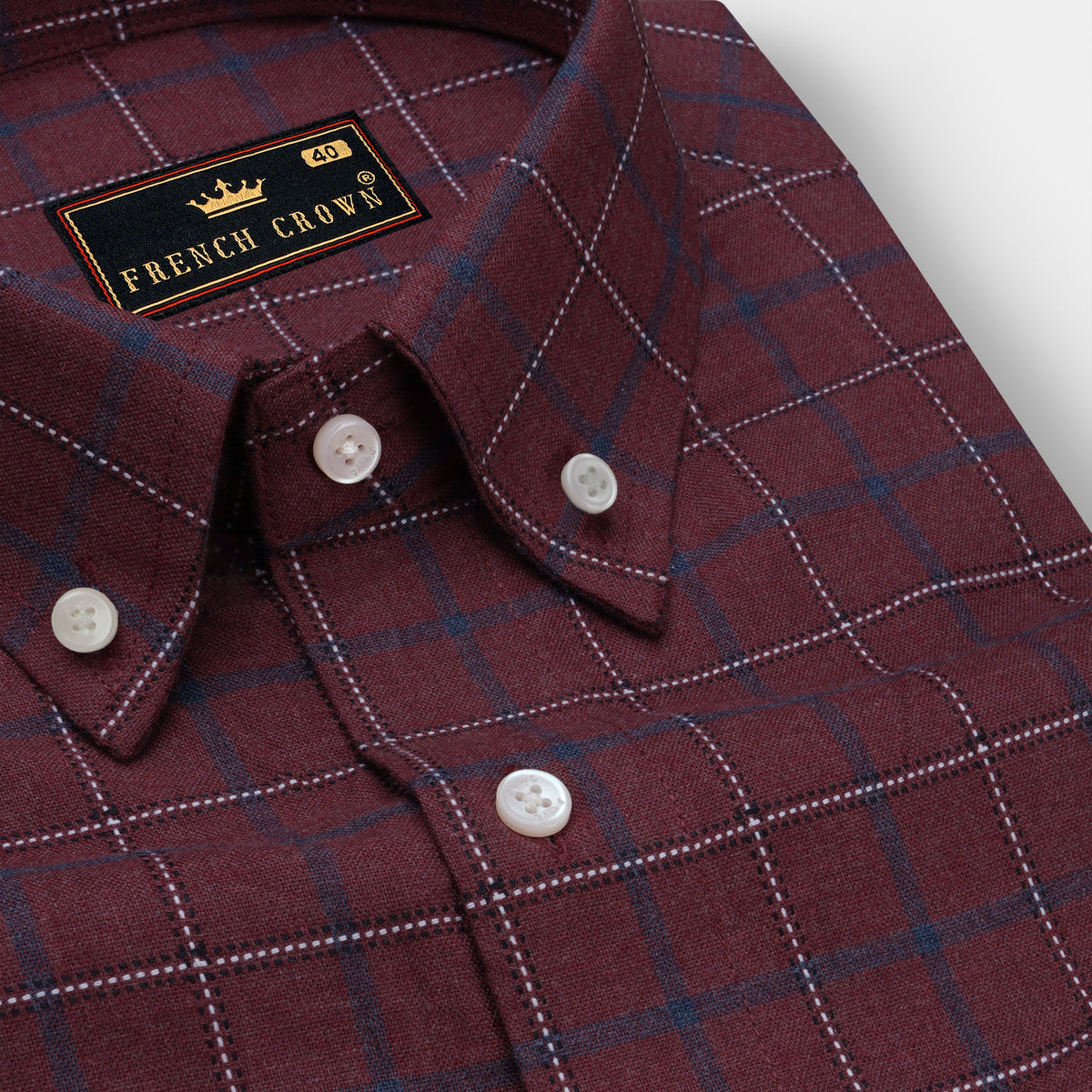 Merlot Red Formal Checks-Plaid Premium Cotton Button-Down Shirt For Men