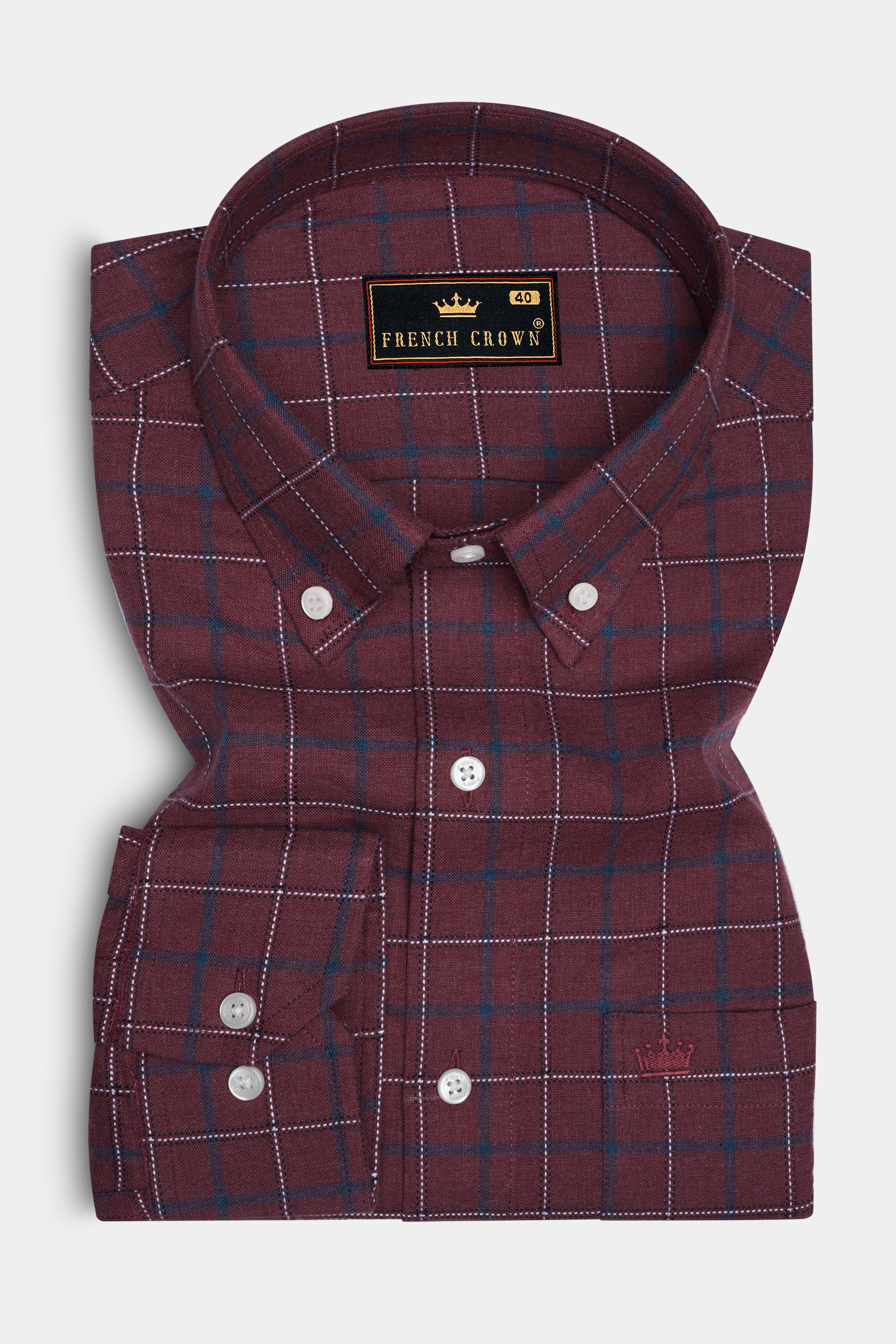 Merlot Brown Windowpane Dobby Textured Premium Giza Cotton Shirt