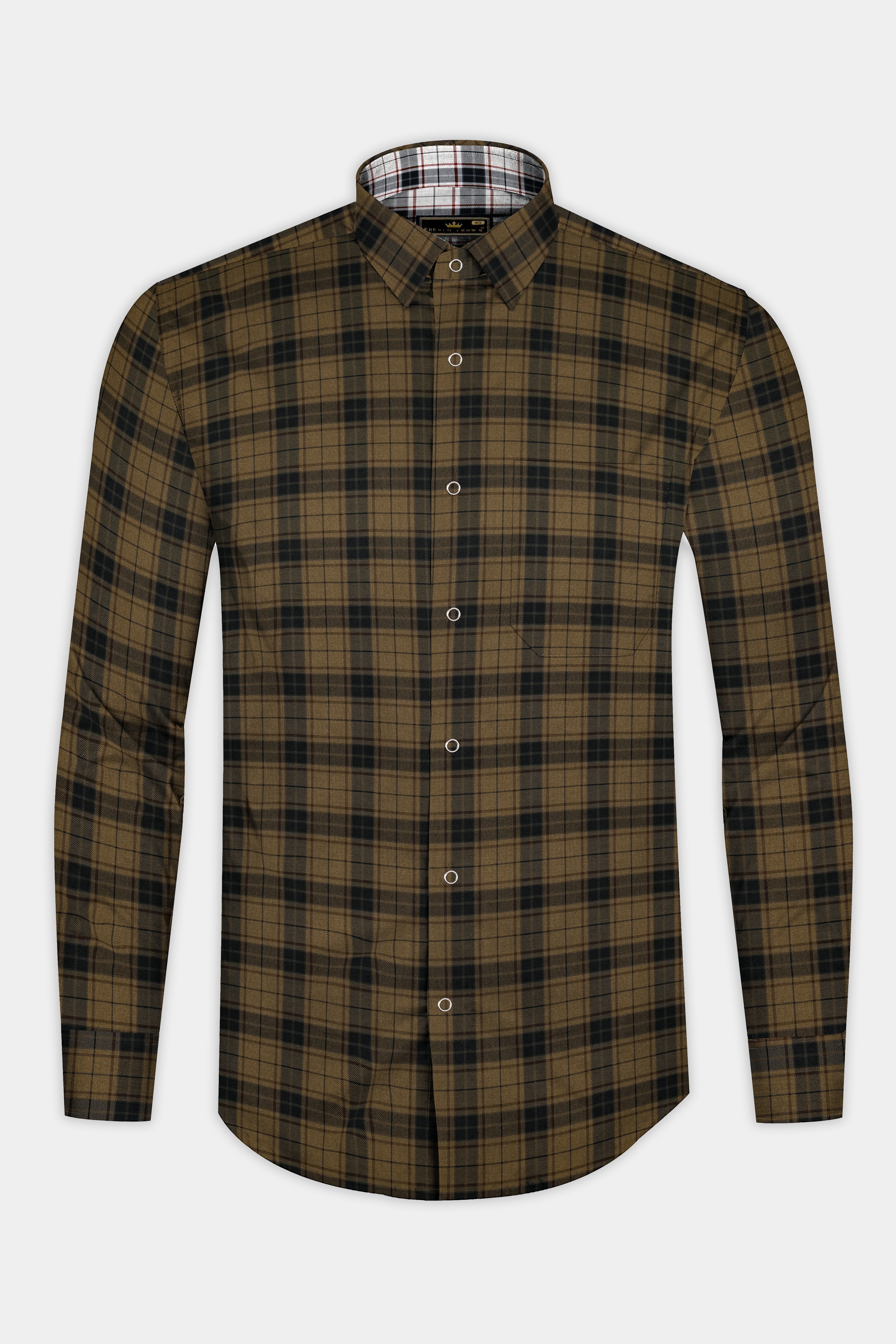 Bright White Plaid and Korma Brown Plaid Royal Oxford Reversible Shirt