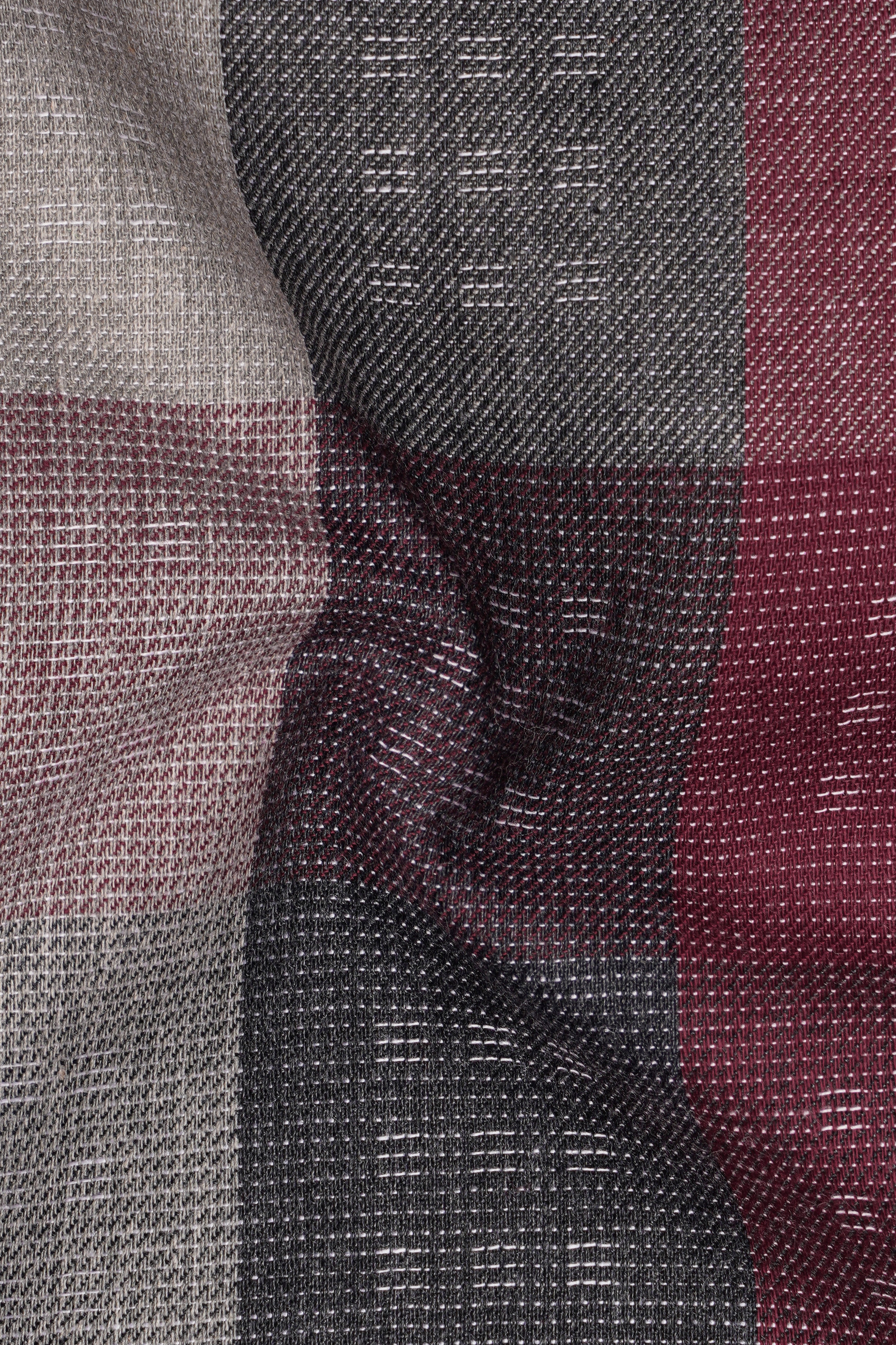 Copper Rust Red and Gainsboro Gray Plaid Dobby Textured Premium Giza Cotton Shirt