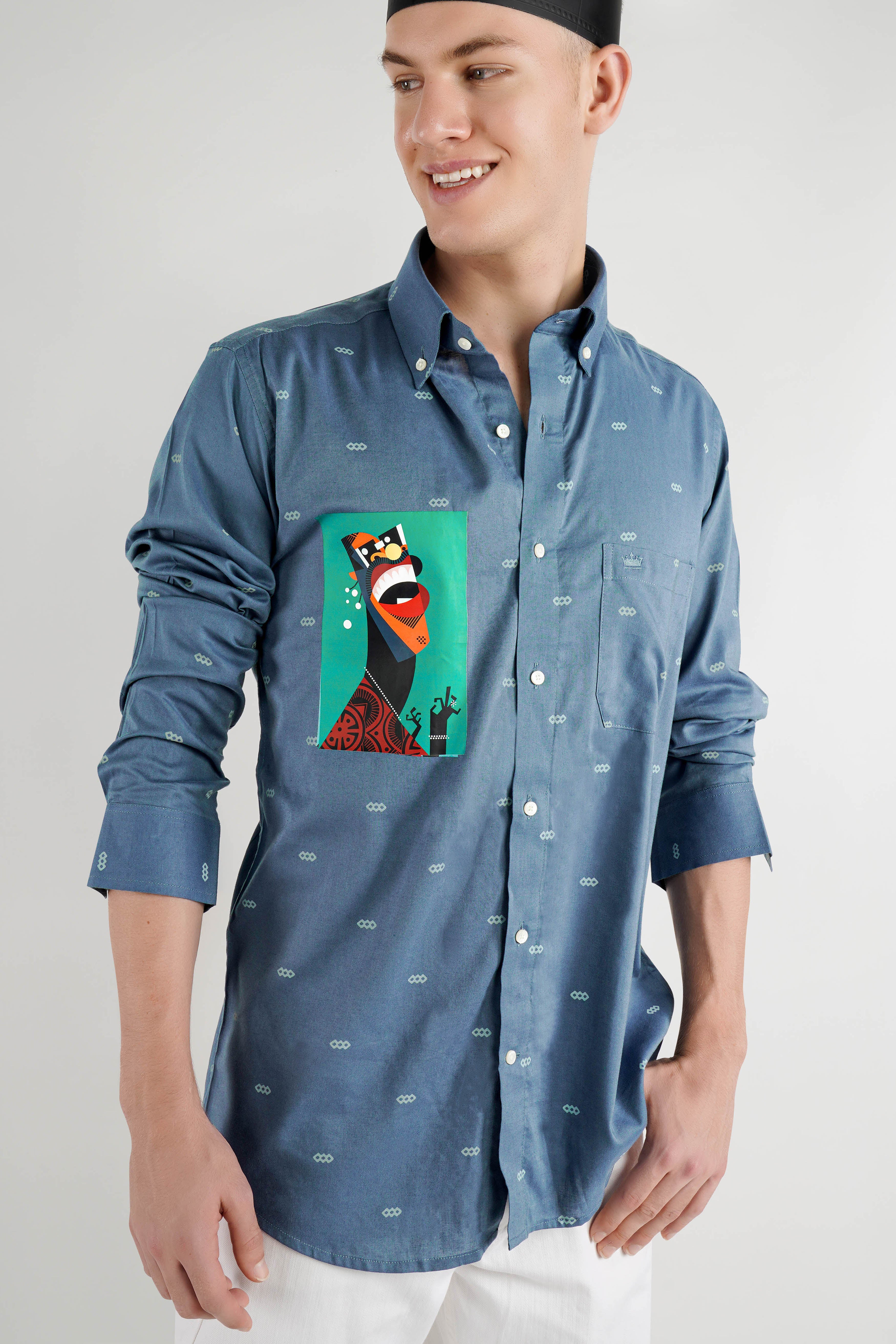 Lynch Blue Funky Printed Premium Tencel Designer Shirt