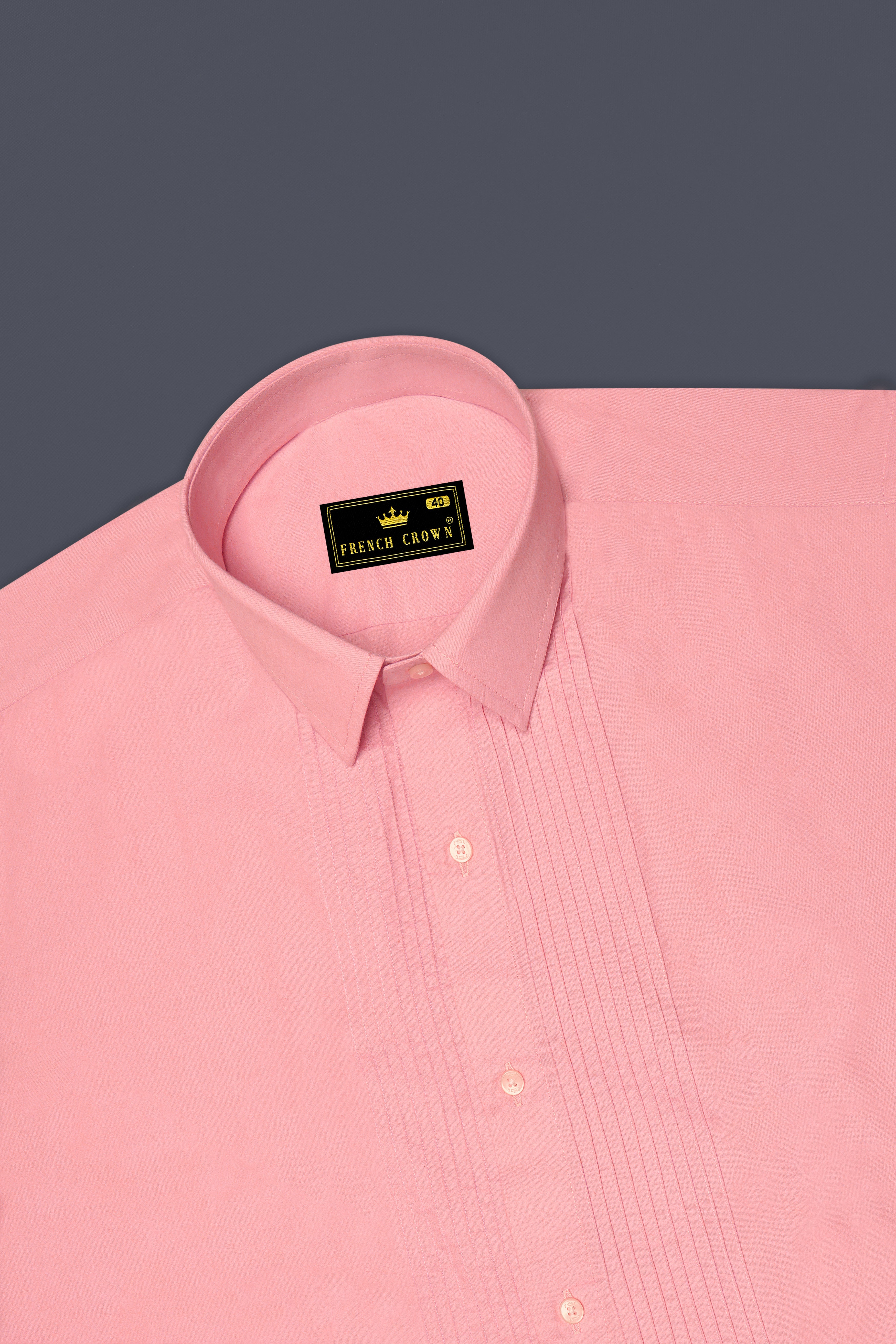 Sundown Pink Pin Tucks Premium Cotton Tuxedo Shirt