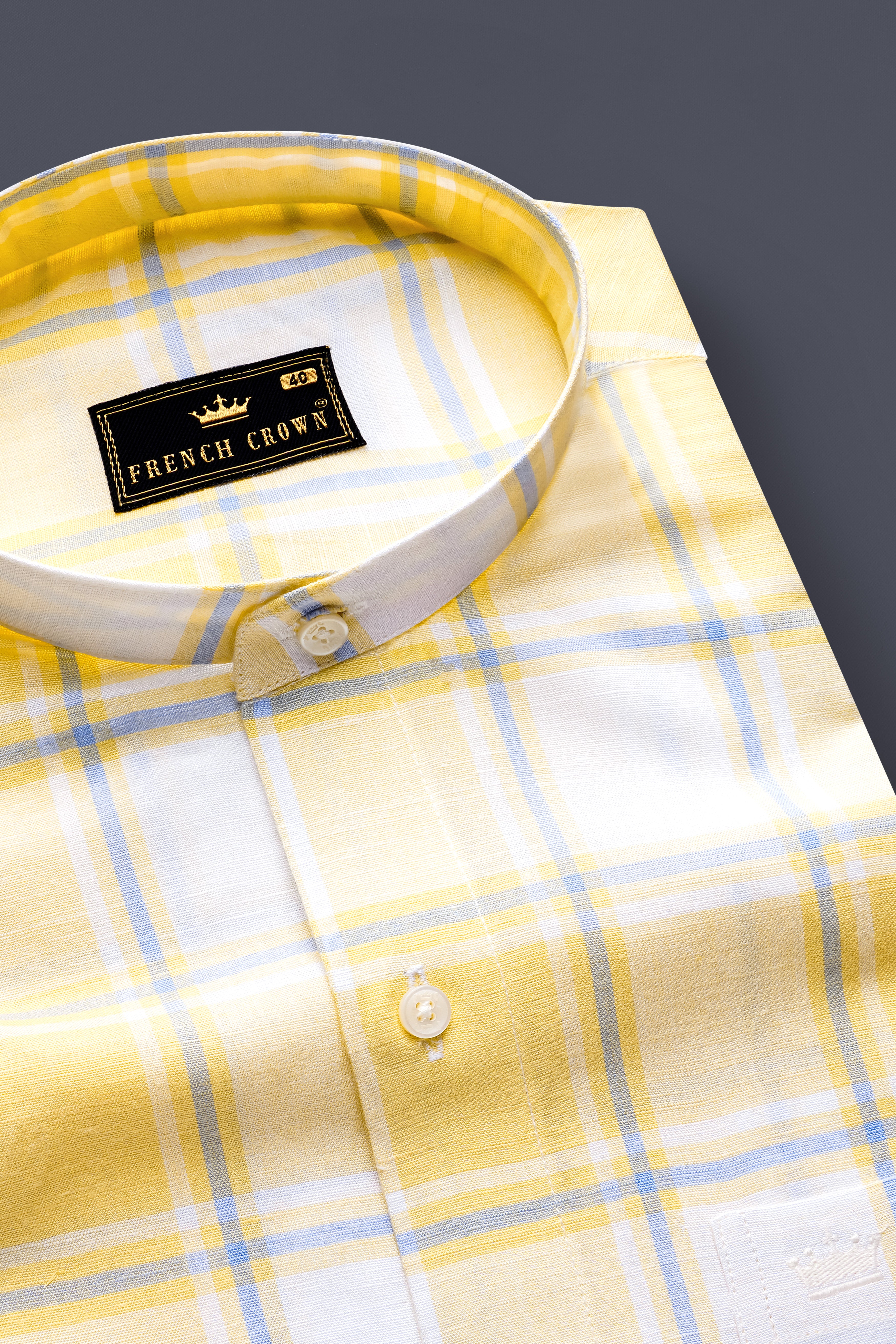 Sandwisp Yellow Plaid Premium Tencel Linen Blend Shirt