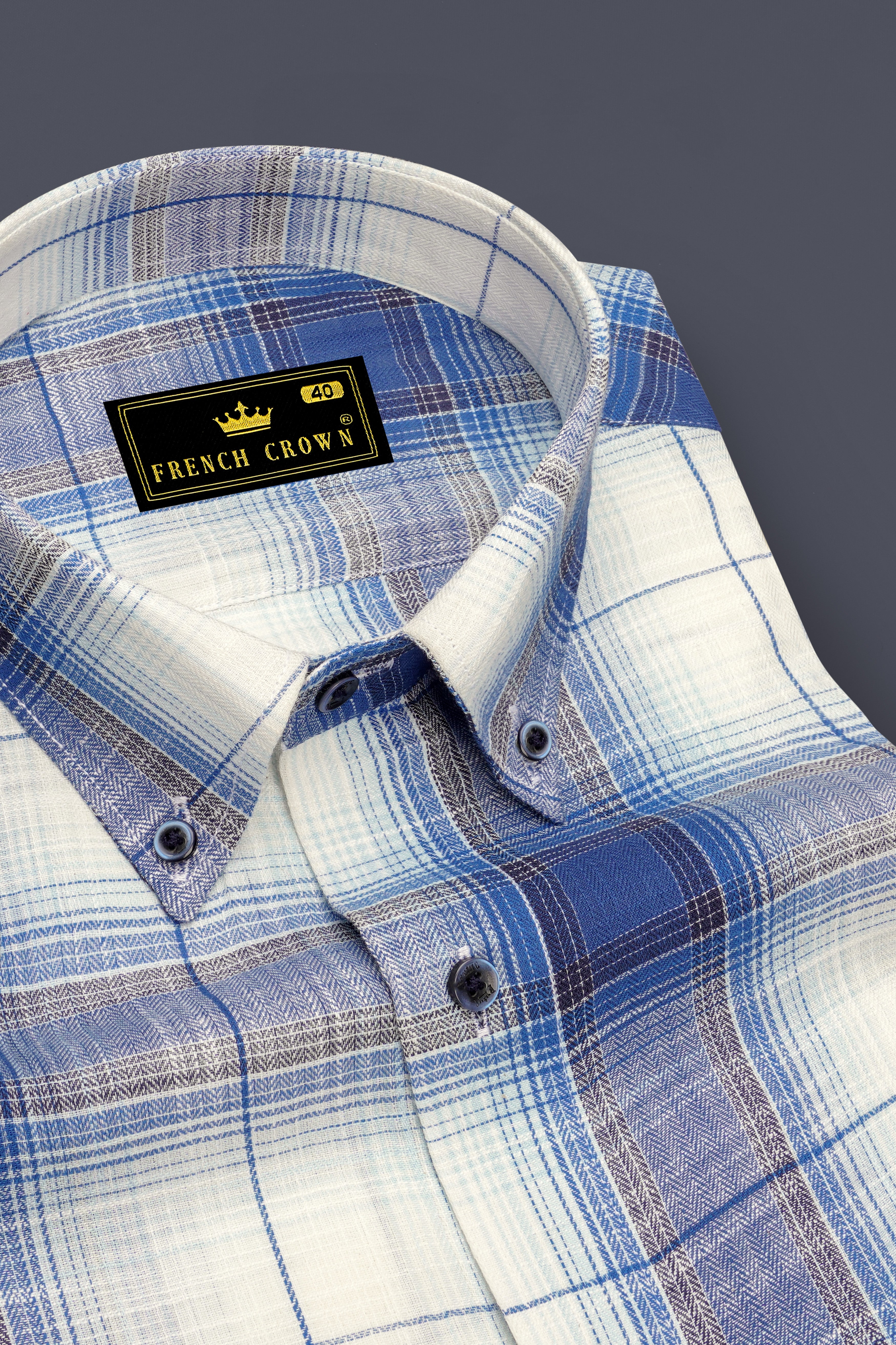 Bright White and Twilight Blue Plaid Herringbone Shirt