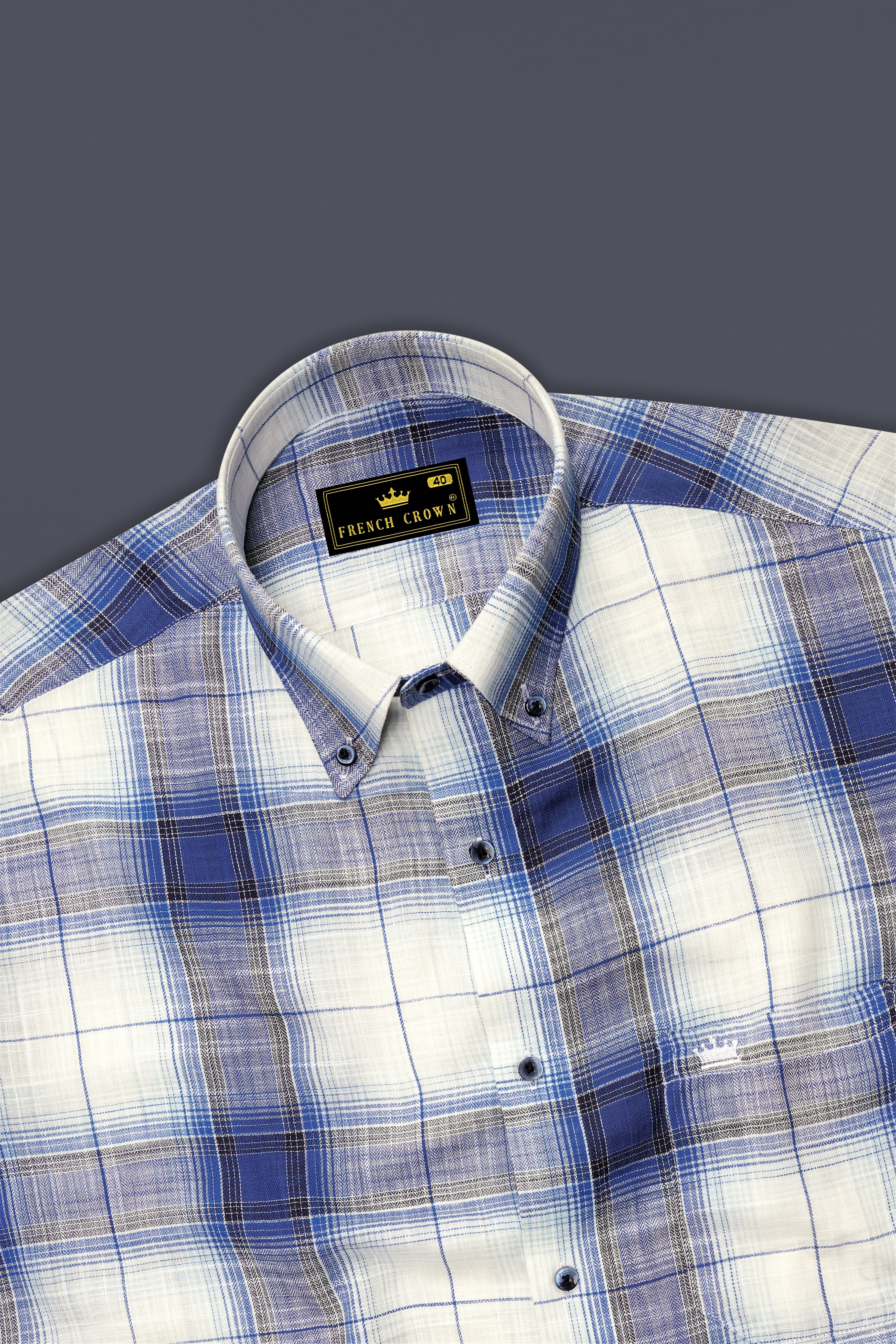 Bright White and Twilight Blue Plaid Herringbone Shirt