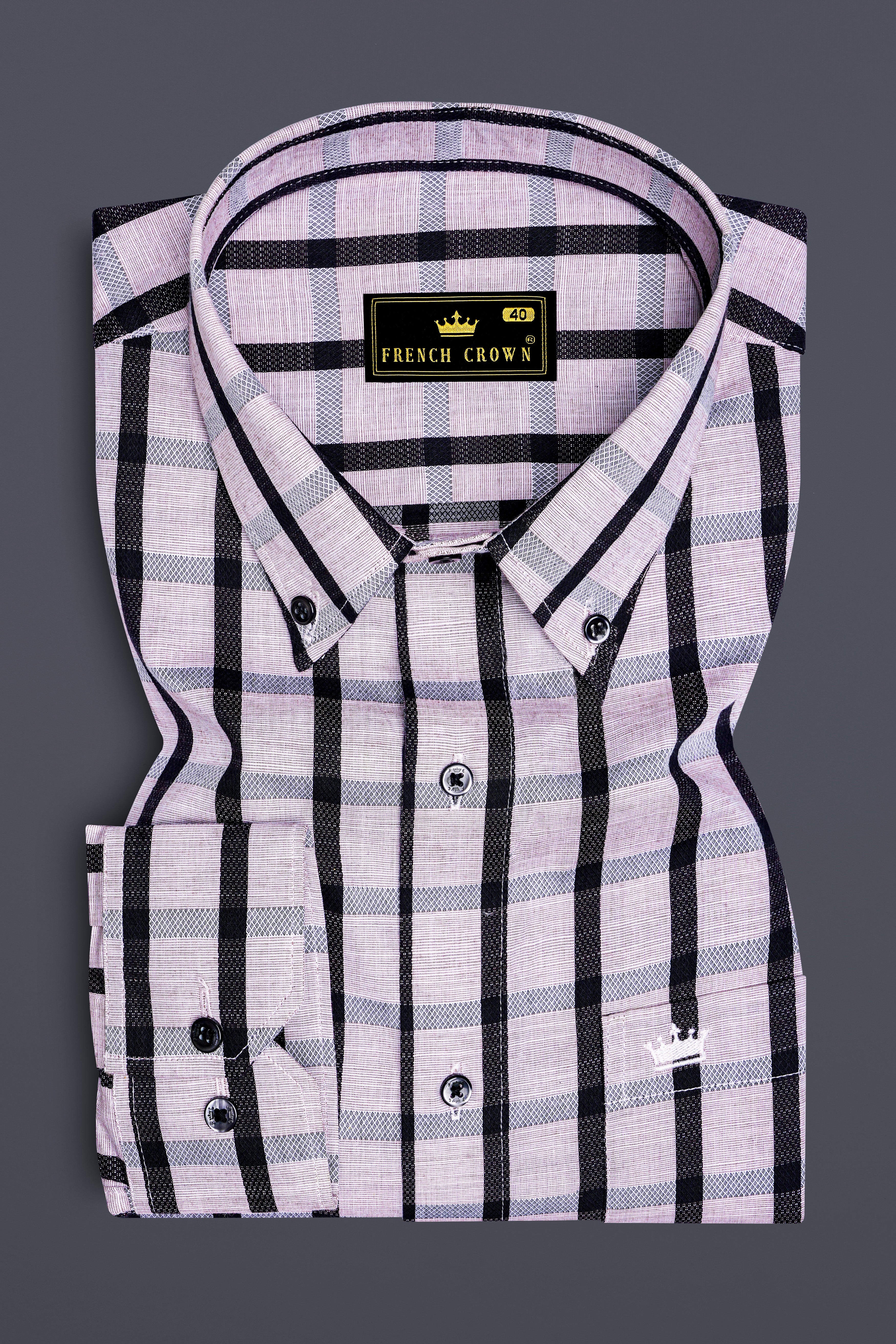 Gainsboro Pink and Jade Black Plaid Dobby Textured Premium Giza Cotton Shirt