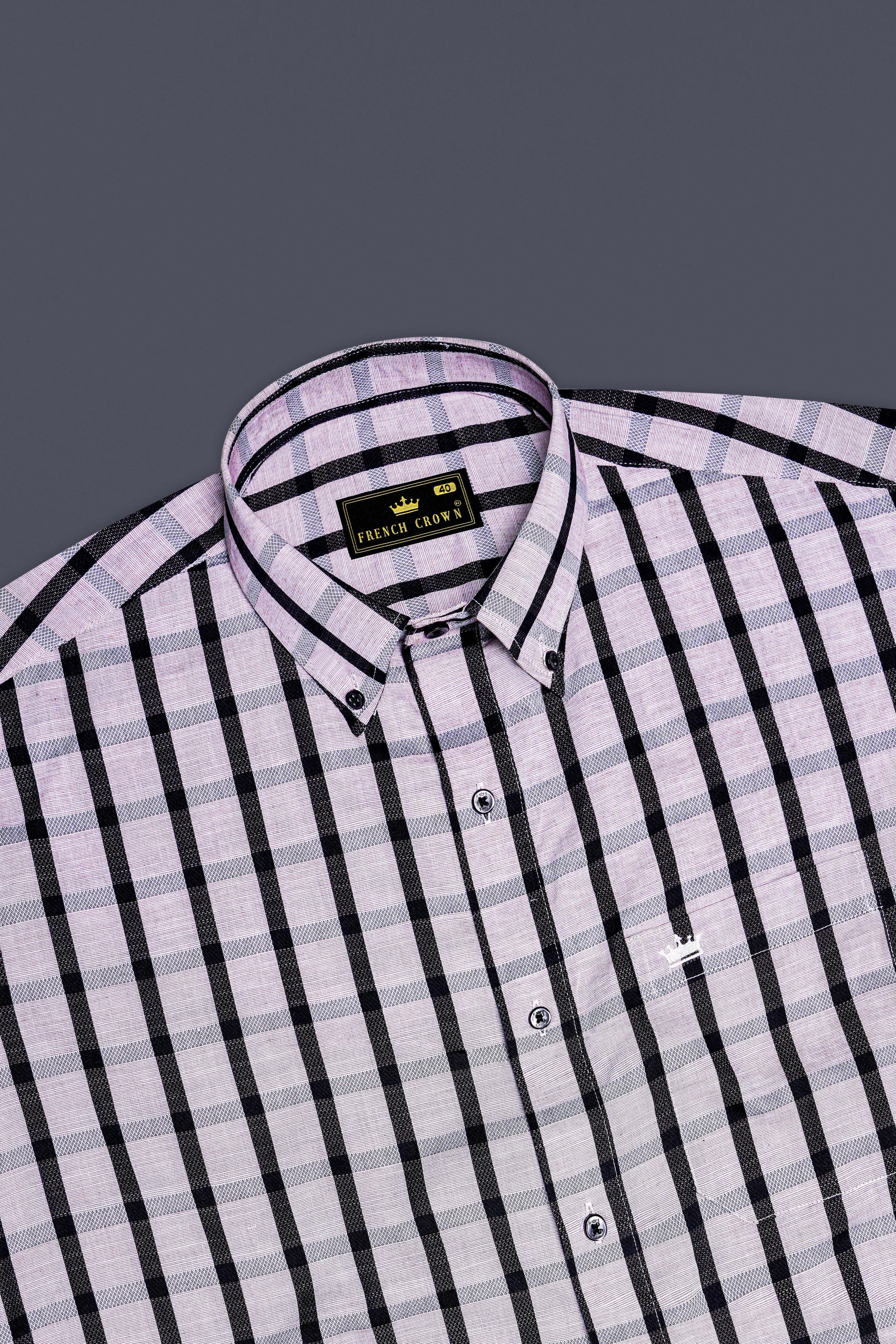 Gainsboro Pink and Jade Black Plaid Dobby Textured Premium Giza Cotton Shirt