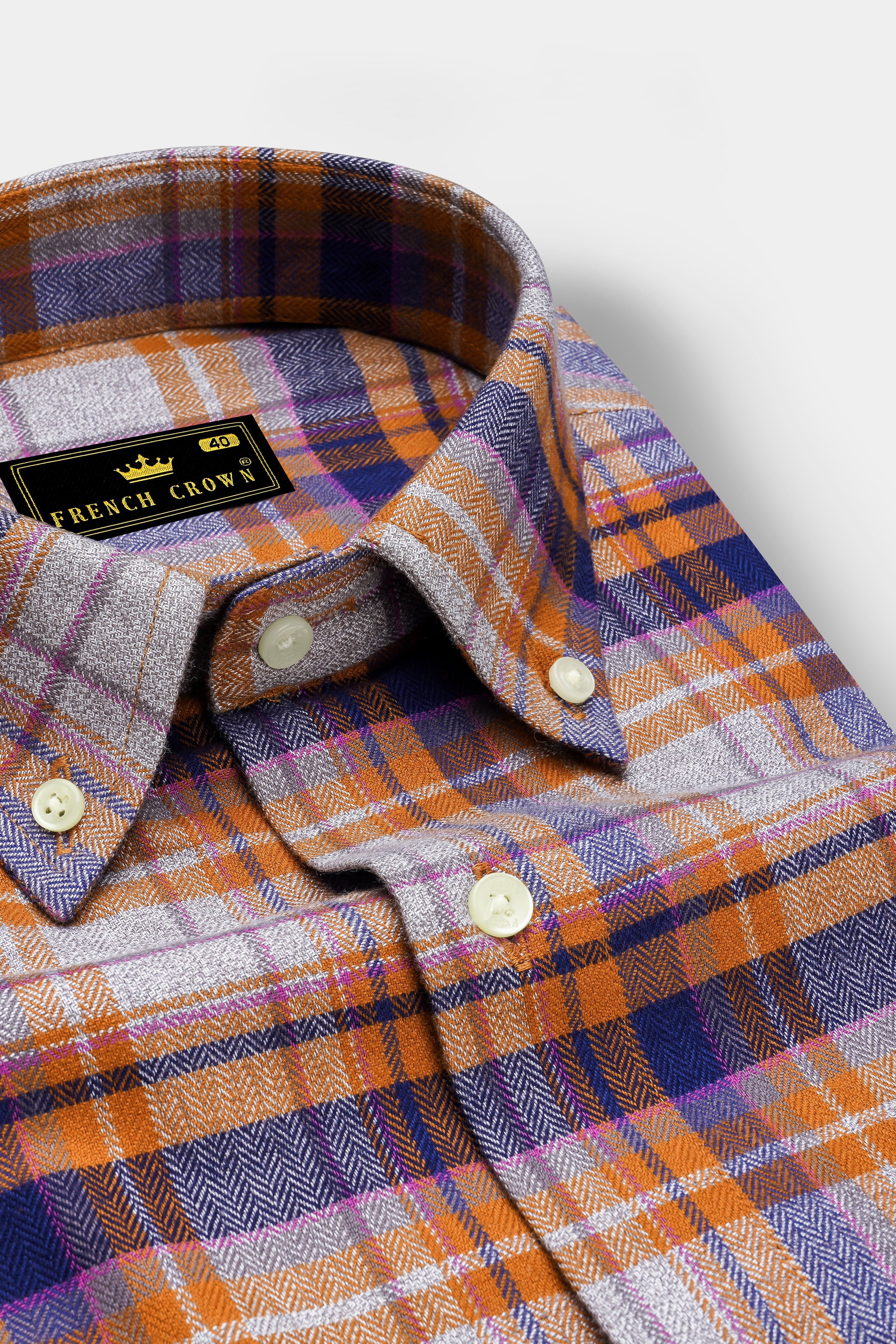 Wisteria Gray with Raw Sienna Plaid Herringbone Shirt