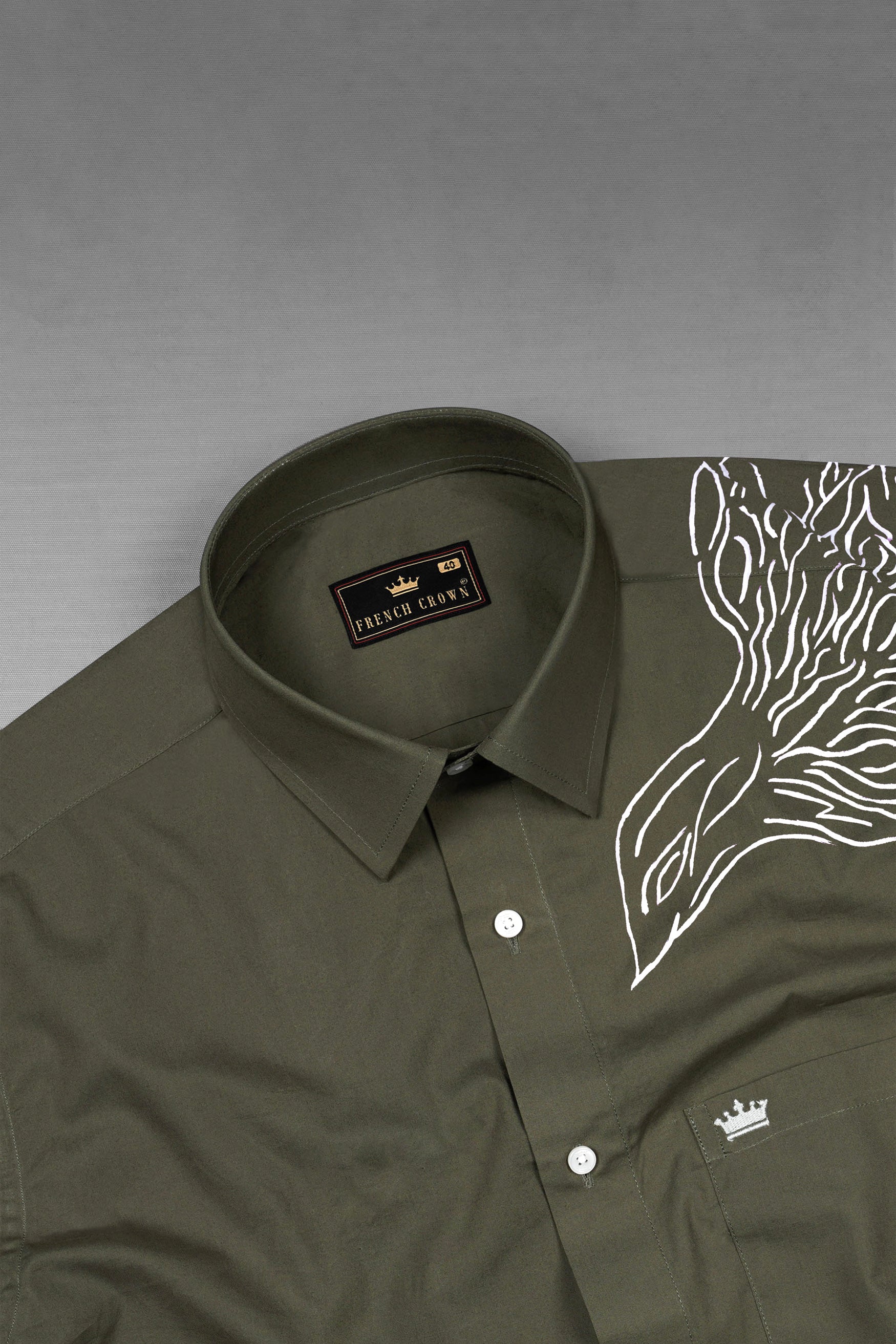 Taupe Green Eagle Hand Painted Premium Cotton Designer Shirt