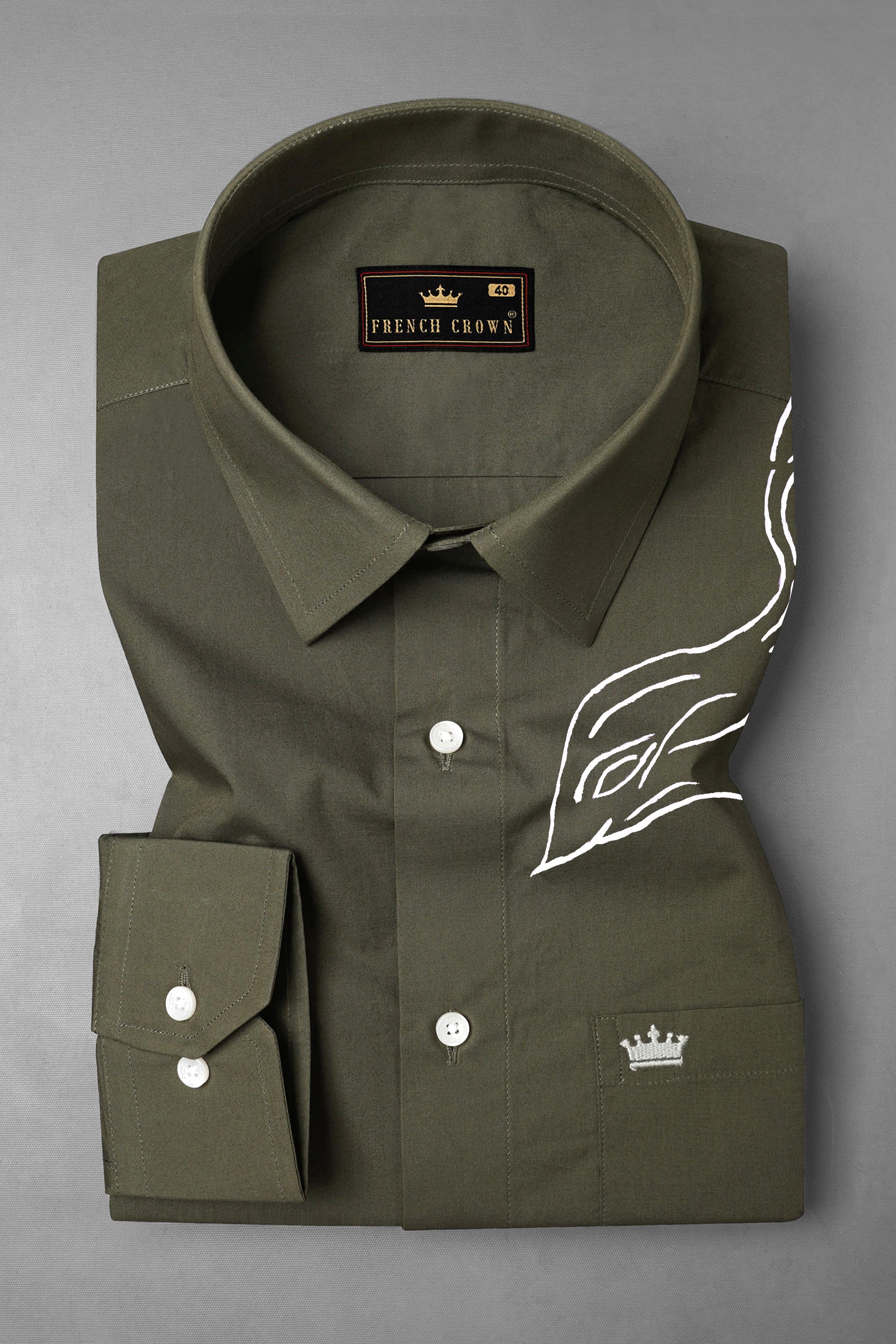 Taupe Green Eagle Hand Painted Premium Cotton Designer Shirt