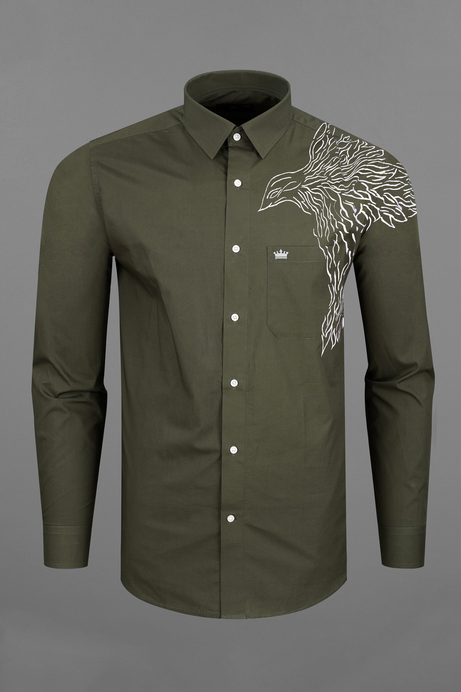 Taupe Green Eagle Hand Painted Premium Cotton Designer Shirt