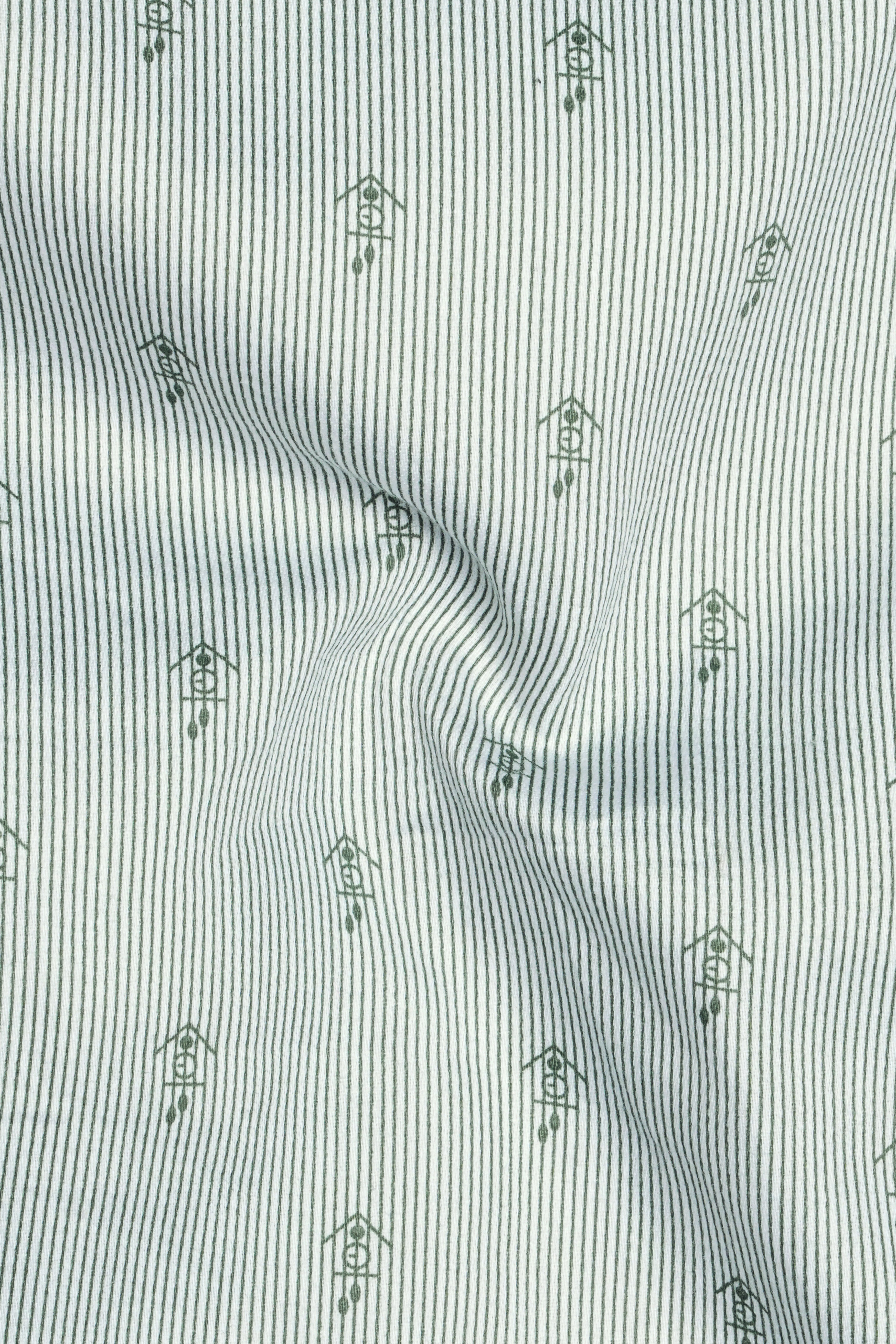 Solitude White and Boulder Green Pinstriped Super Soft Premium Cotton Shirt