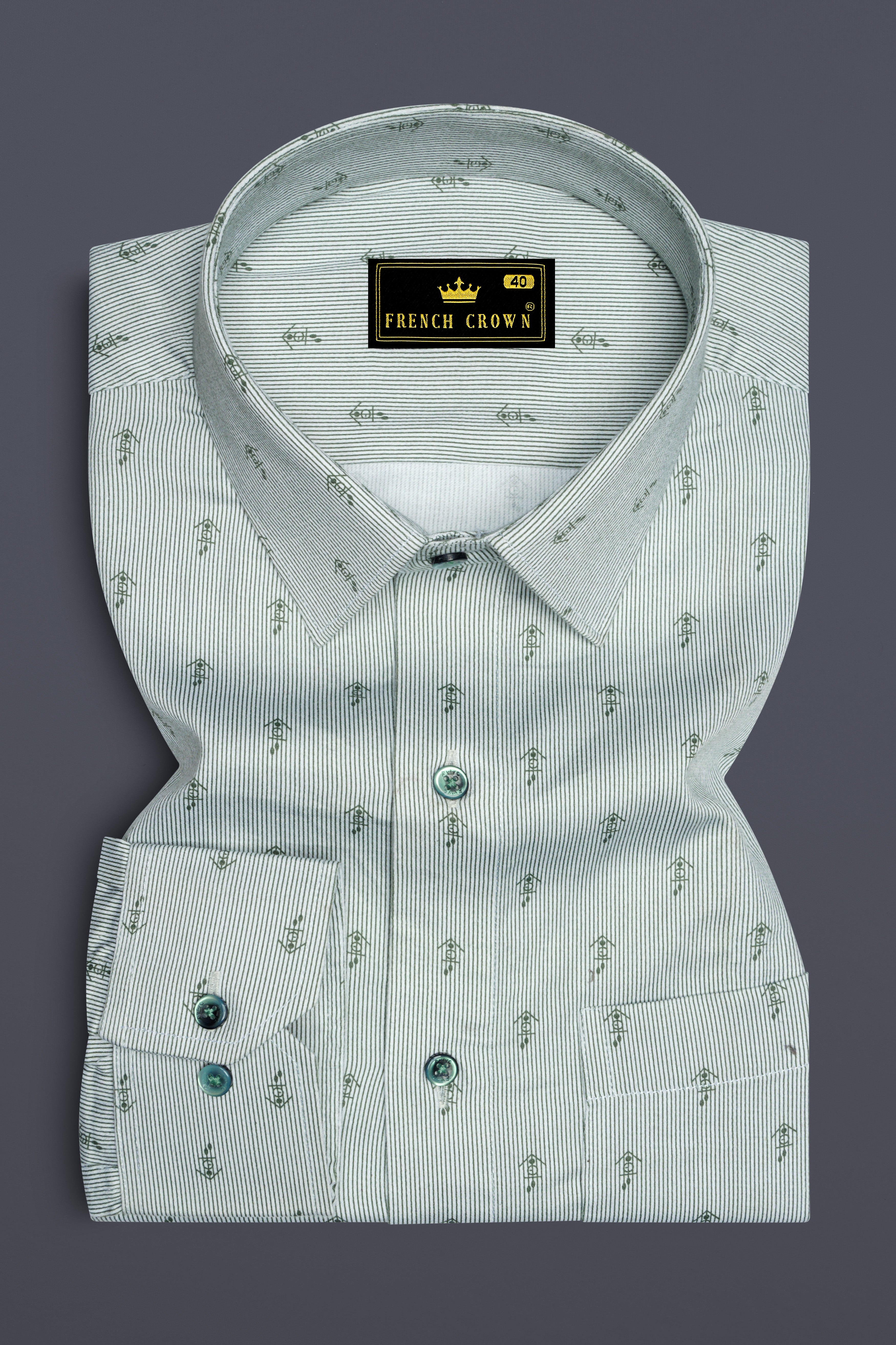 Solitude White and Boulder Green Pinstriped Super Soft Premium Cotton Shirt