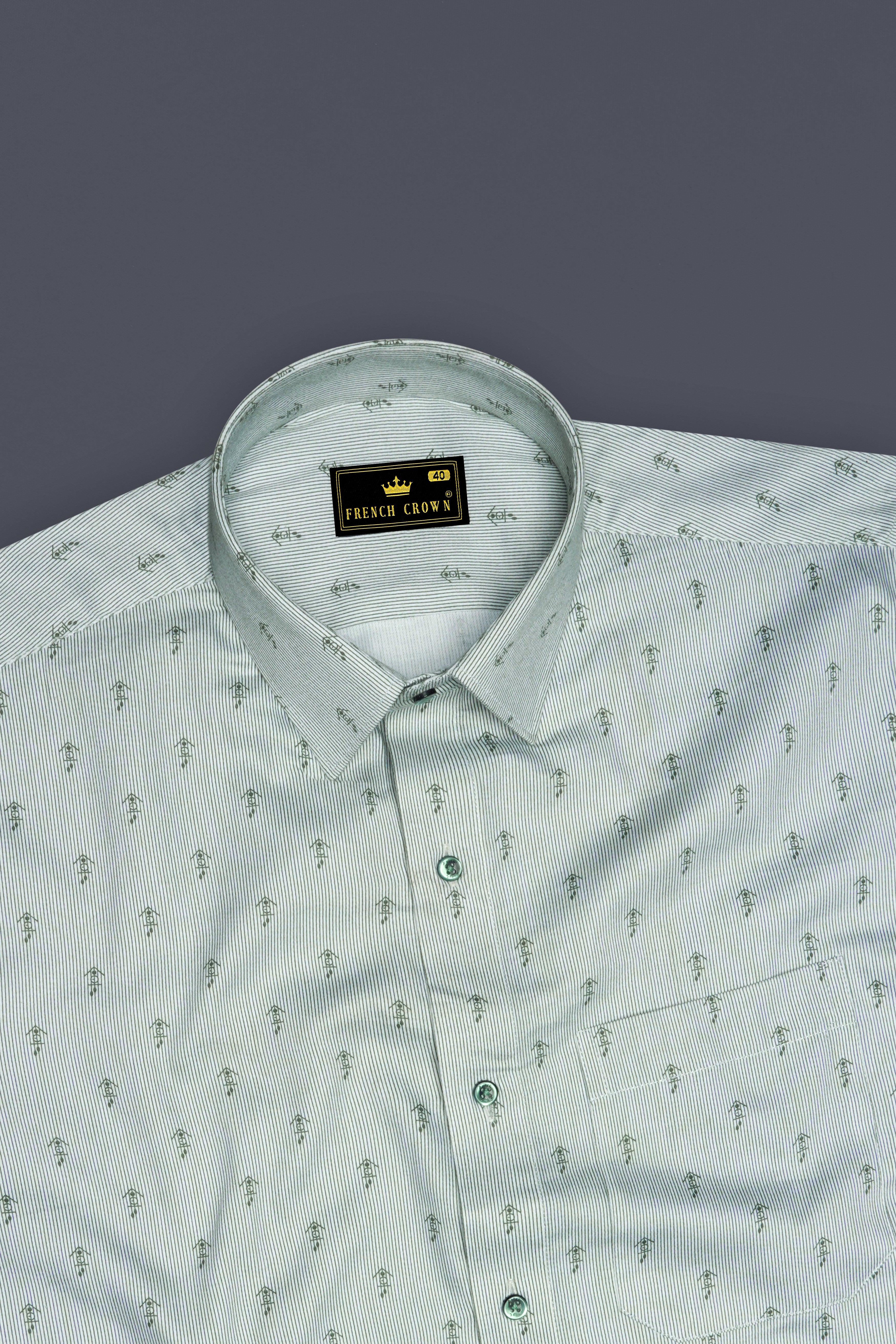 Solitude White and Boulder Green Pinstriped Super Soft Premium Cotton Shirt