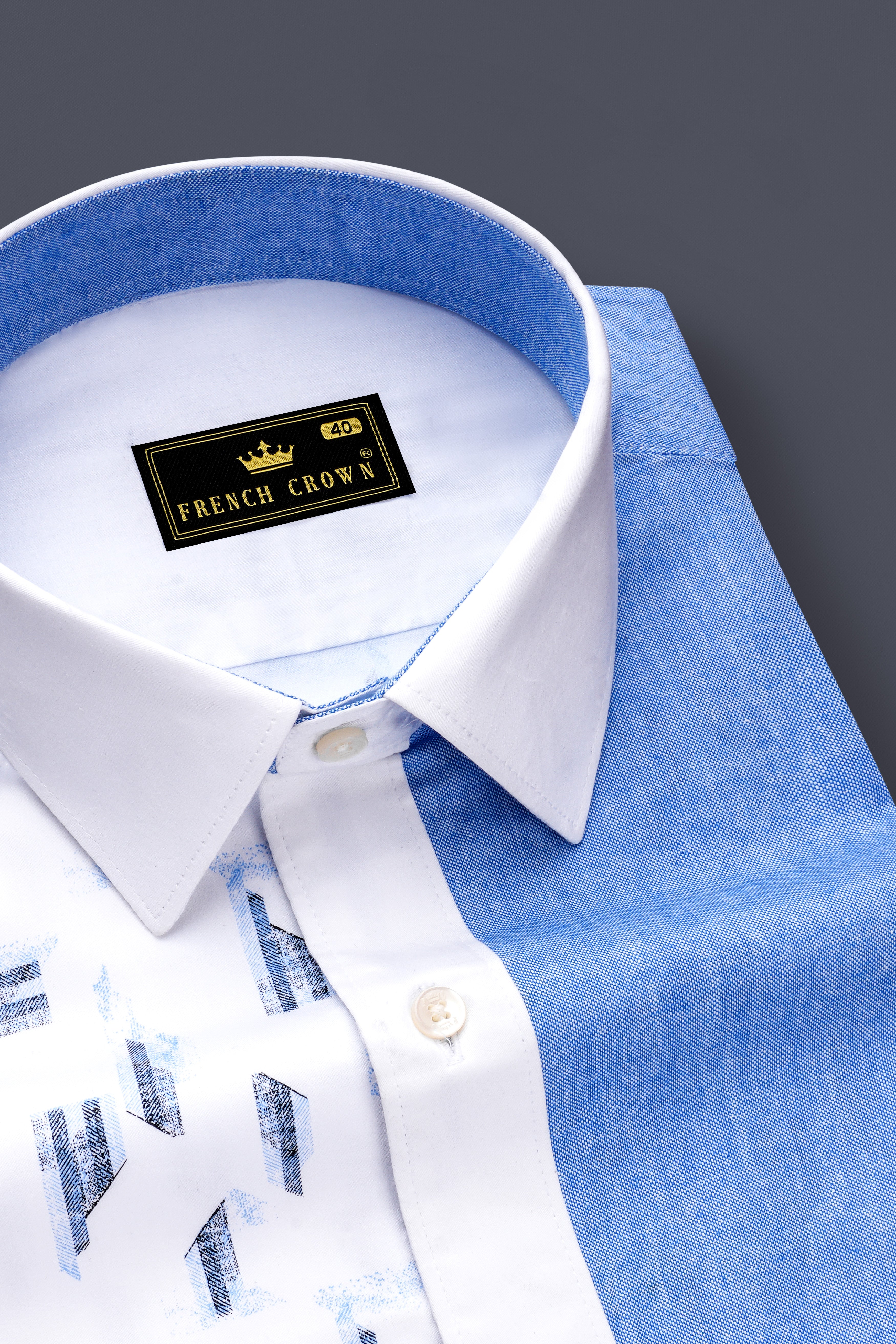 Bright White and Jordy Blue Printed Super Soft Premium Cotton Designer Shirt
