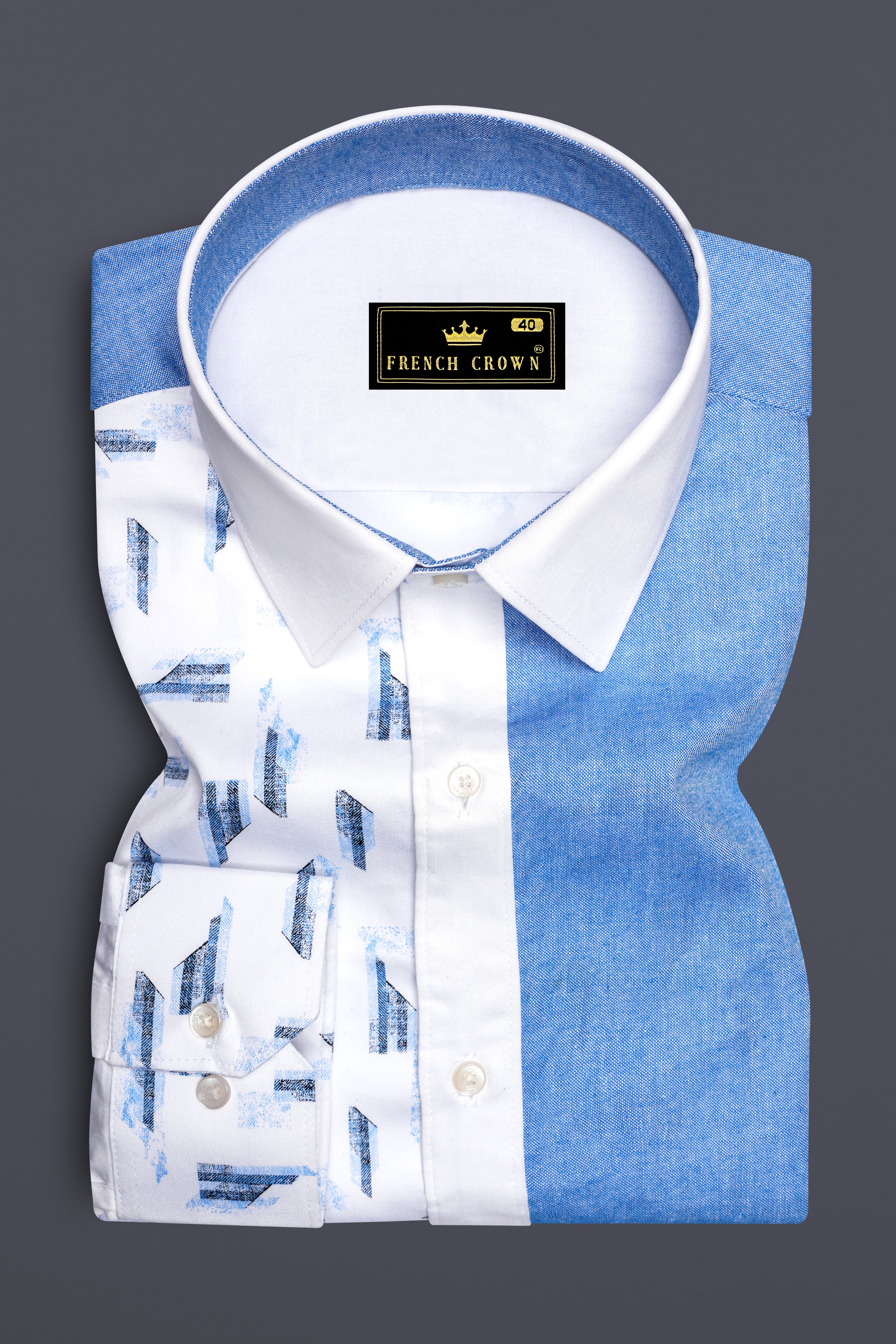 Bright White and Jordy Blue Printed Super Soft Premium Cotton Designer Shirt