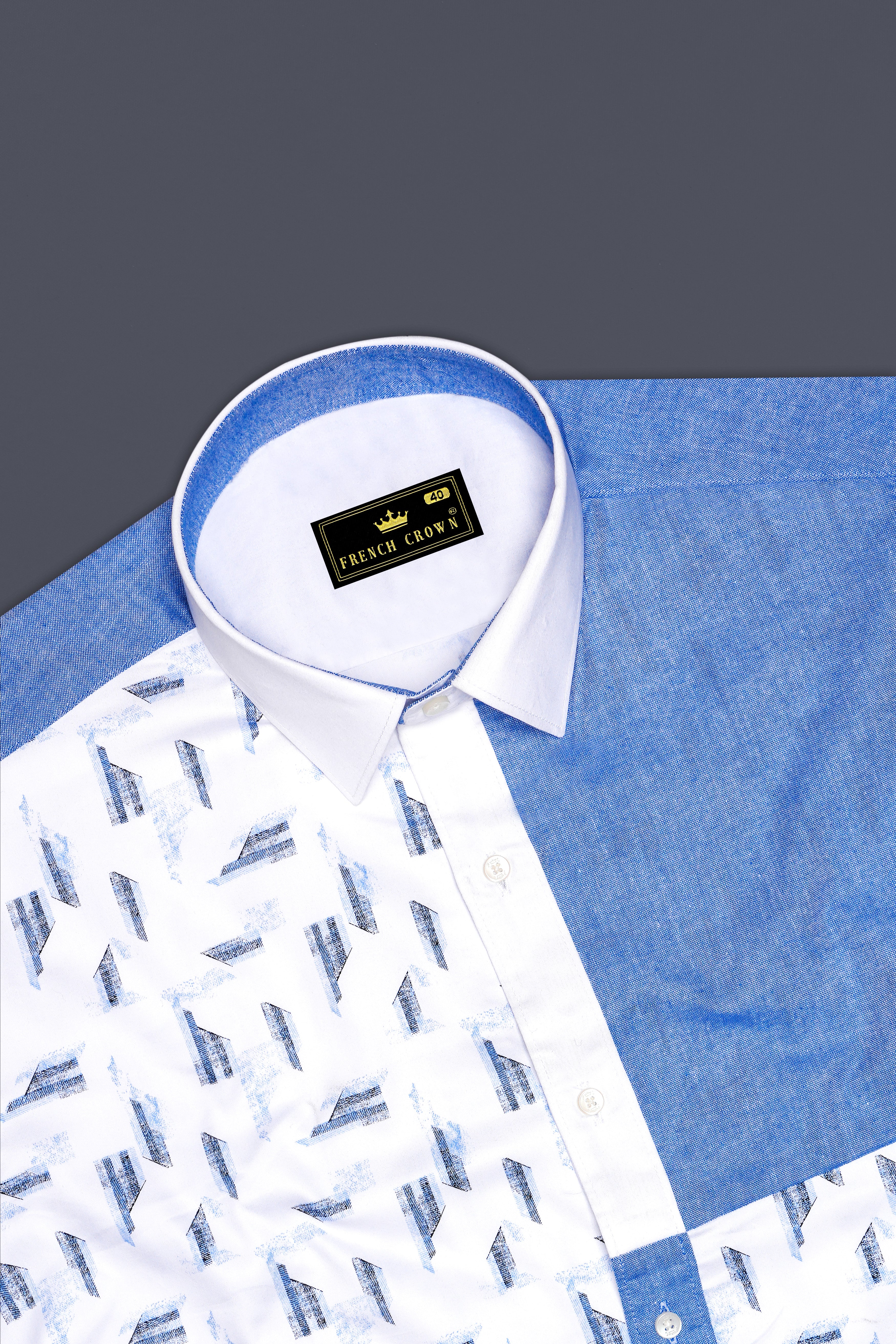 Bright White and Jordy Blue Printed Super Soft Premium Cotton Designer Shirt