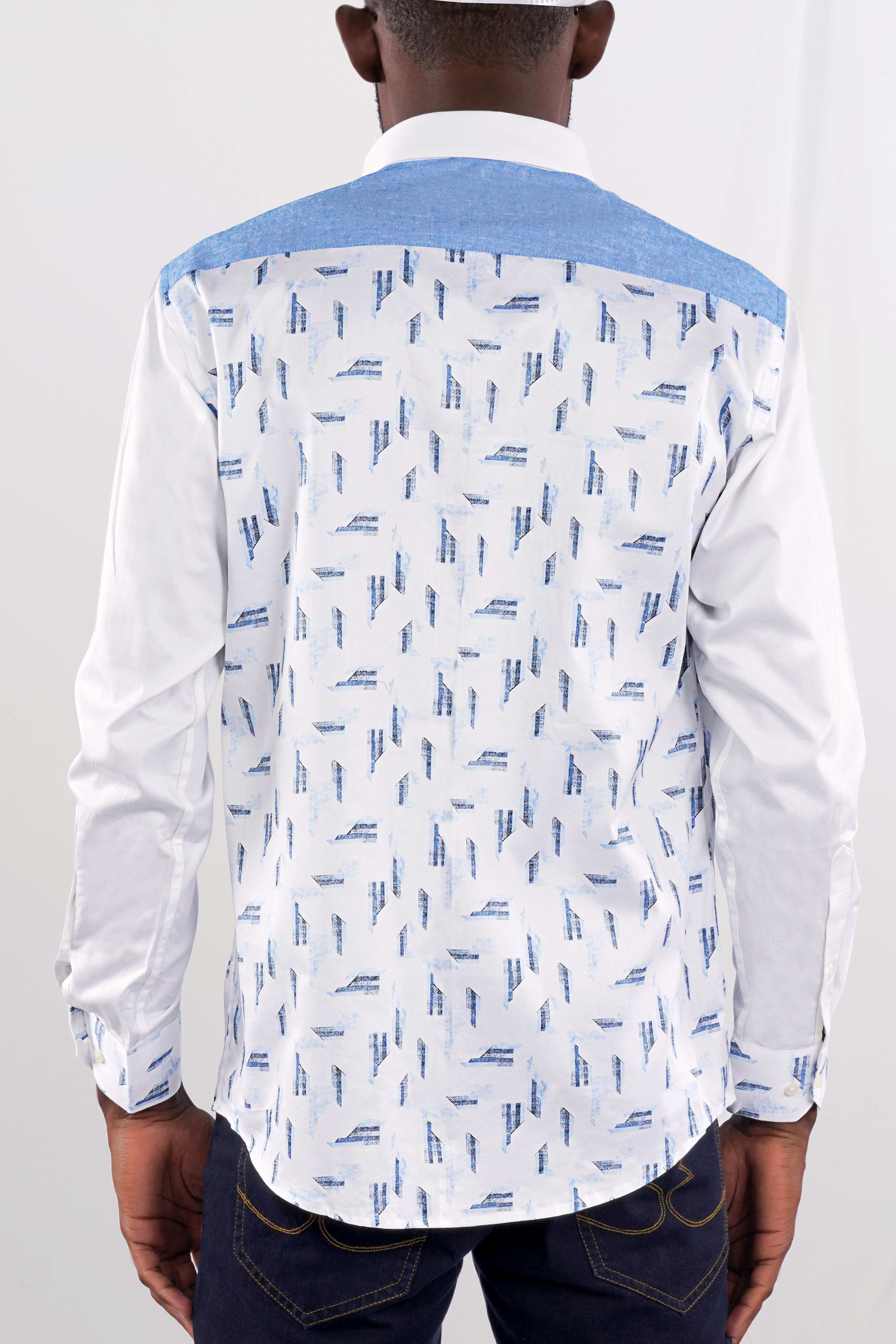 Bright White and Jordy Blue Printed Super Soft Premium Cotton Designer Shirt