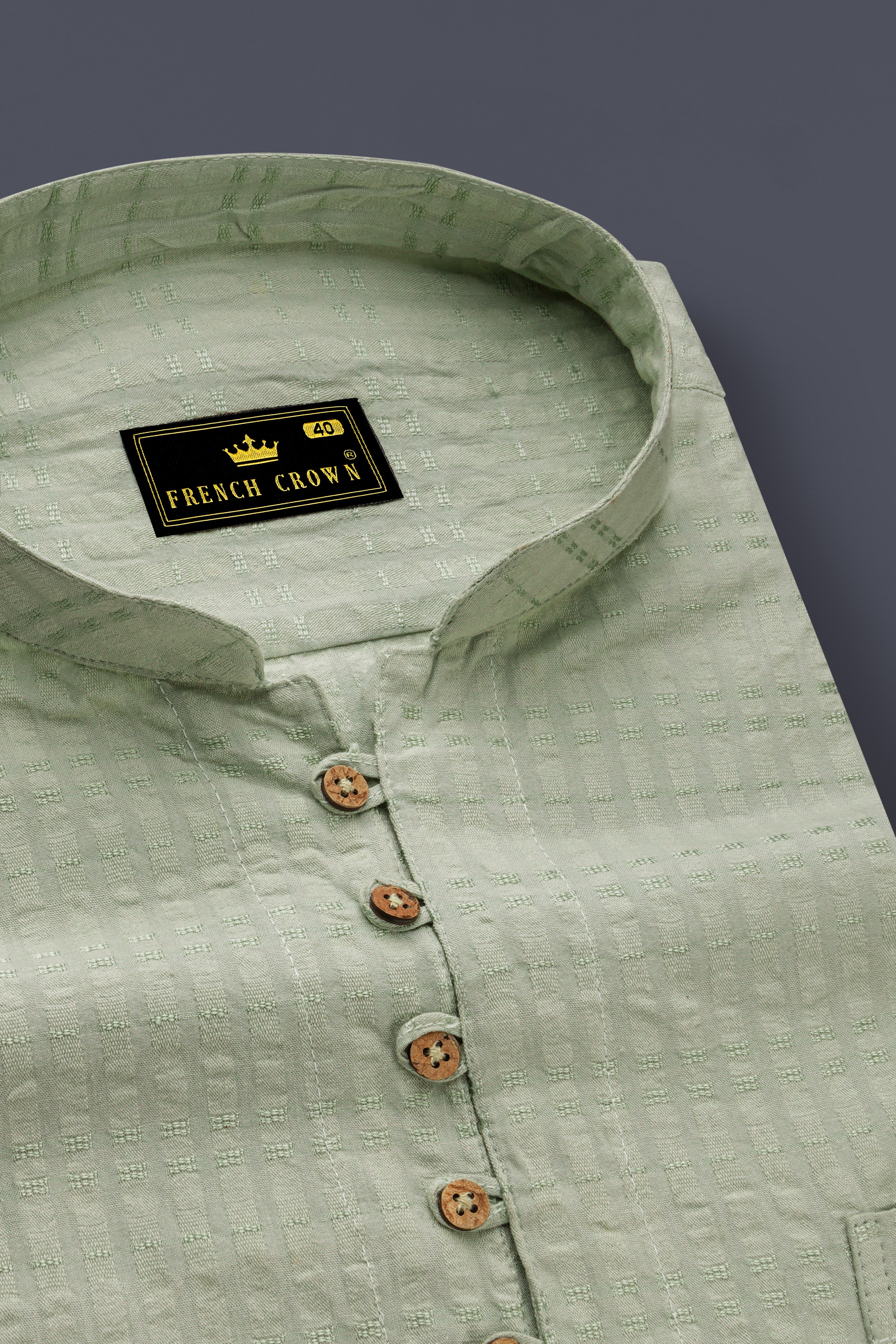 Clay Ash Green Heavyweight Striped Dobby Textured Premium Giza Cotton Kurta Shirt