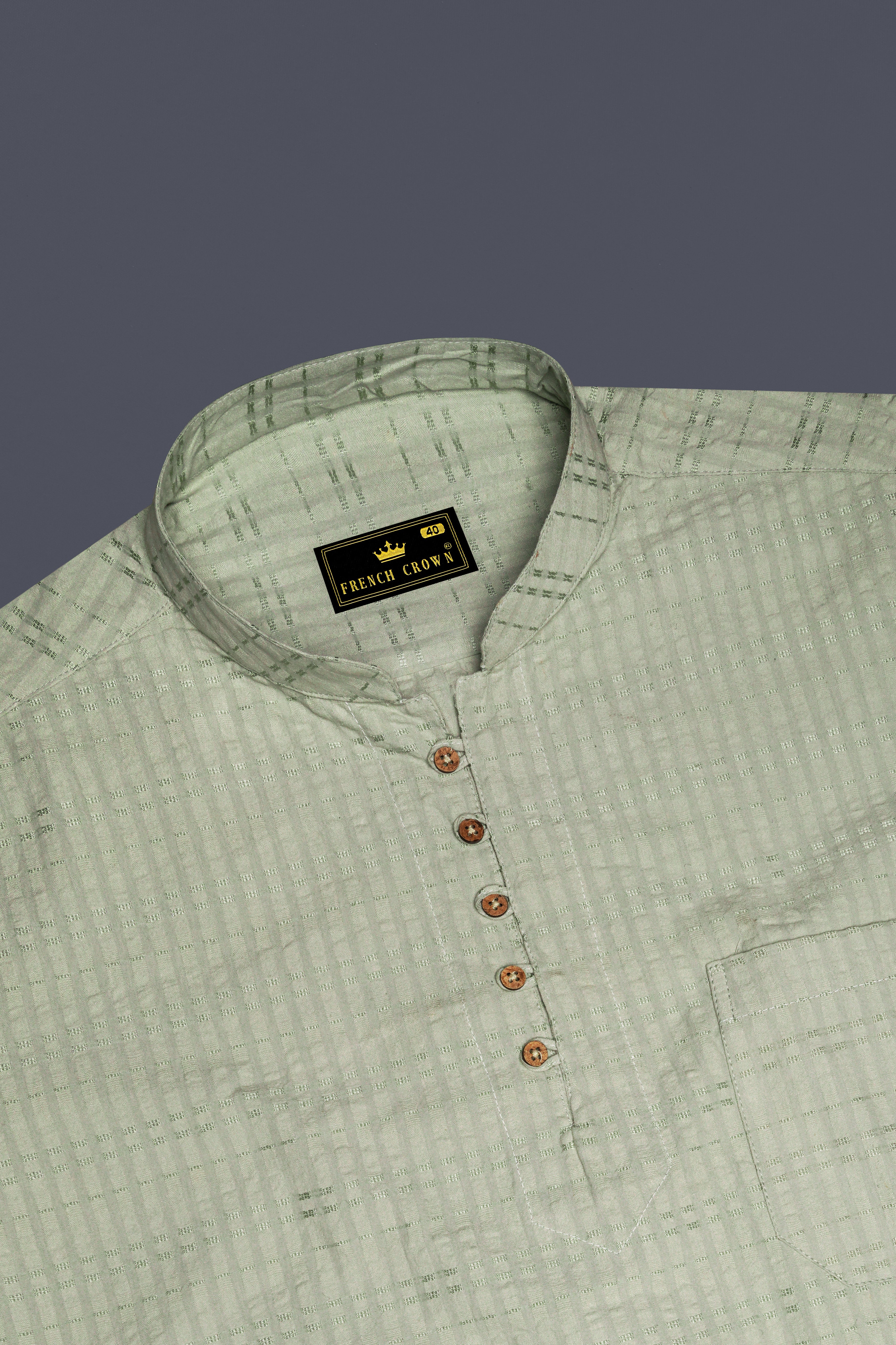 Clay Ash Green Heavyweight Striped Dobby Textured Premium Giza Cotton Kurta Shirt