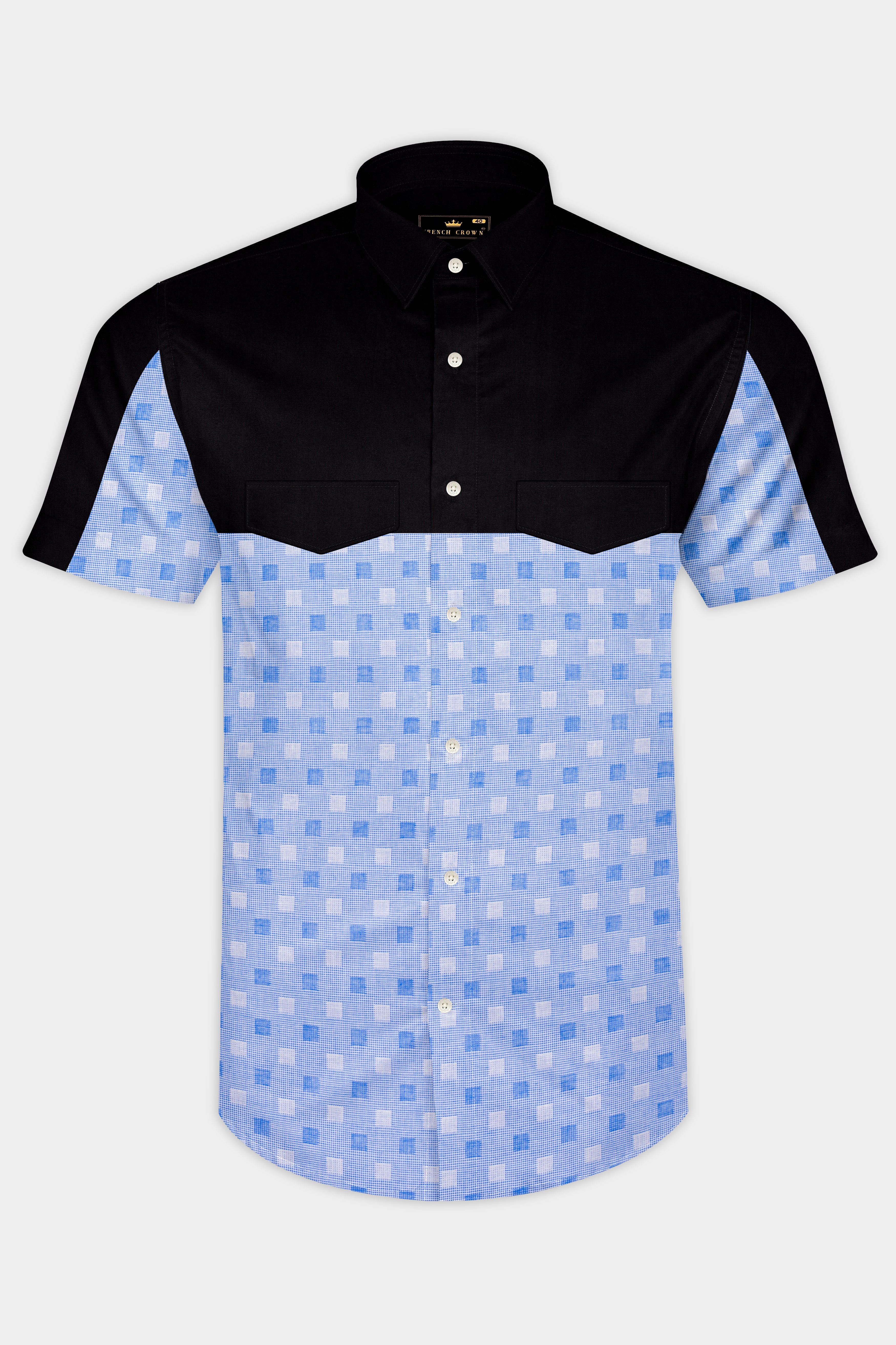 Glaucous Blue and Black Dobby Textured Premium Giza Cotton Designer Shirt