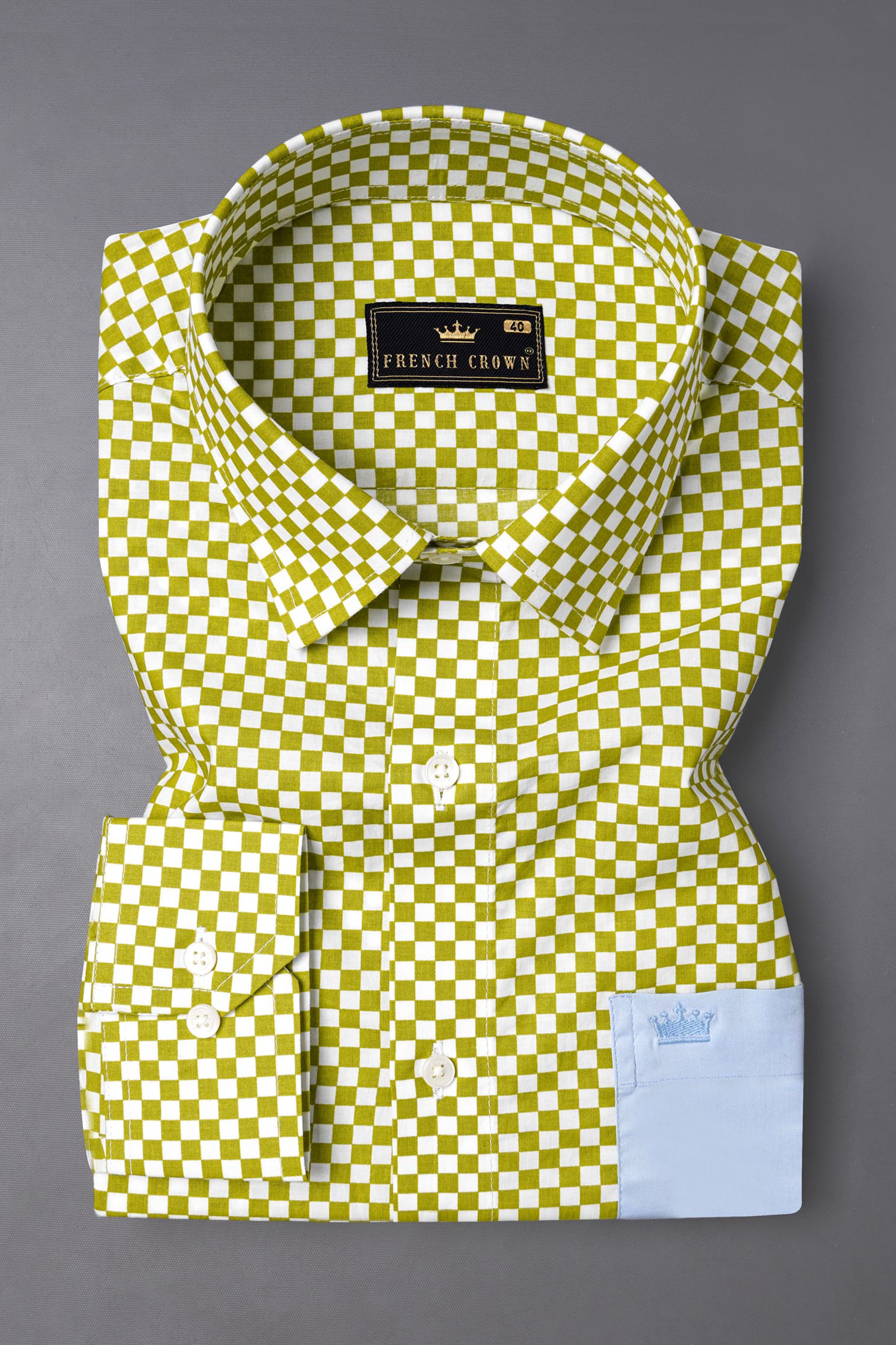 Alpine Olive Green and Bright White Checked Premium Cotton Designer Shirt