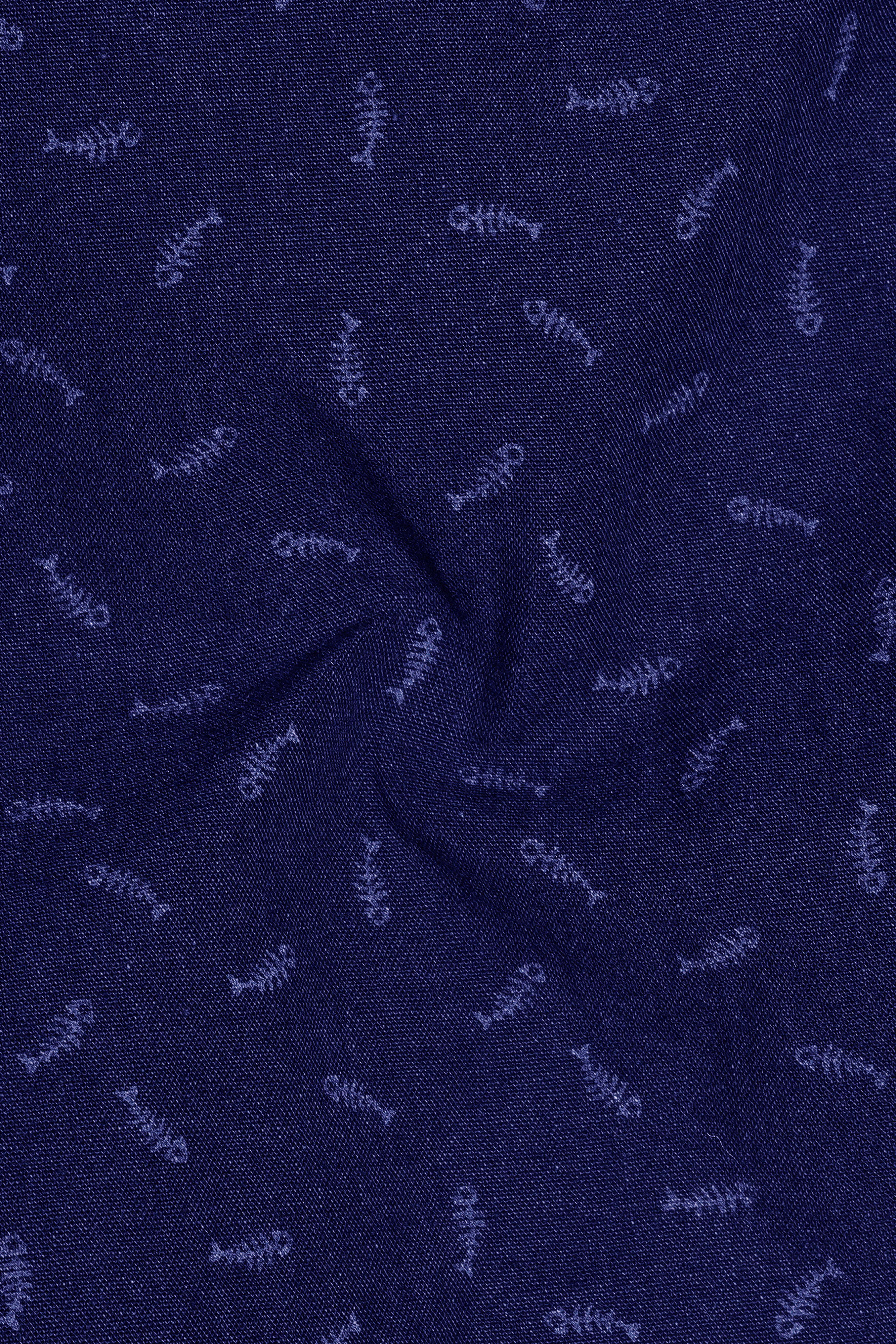 Bastille Navy Blue Fish Printed Chambray Textured Premium Cotton Shirt