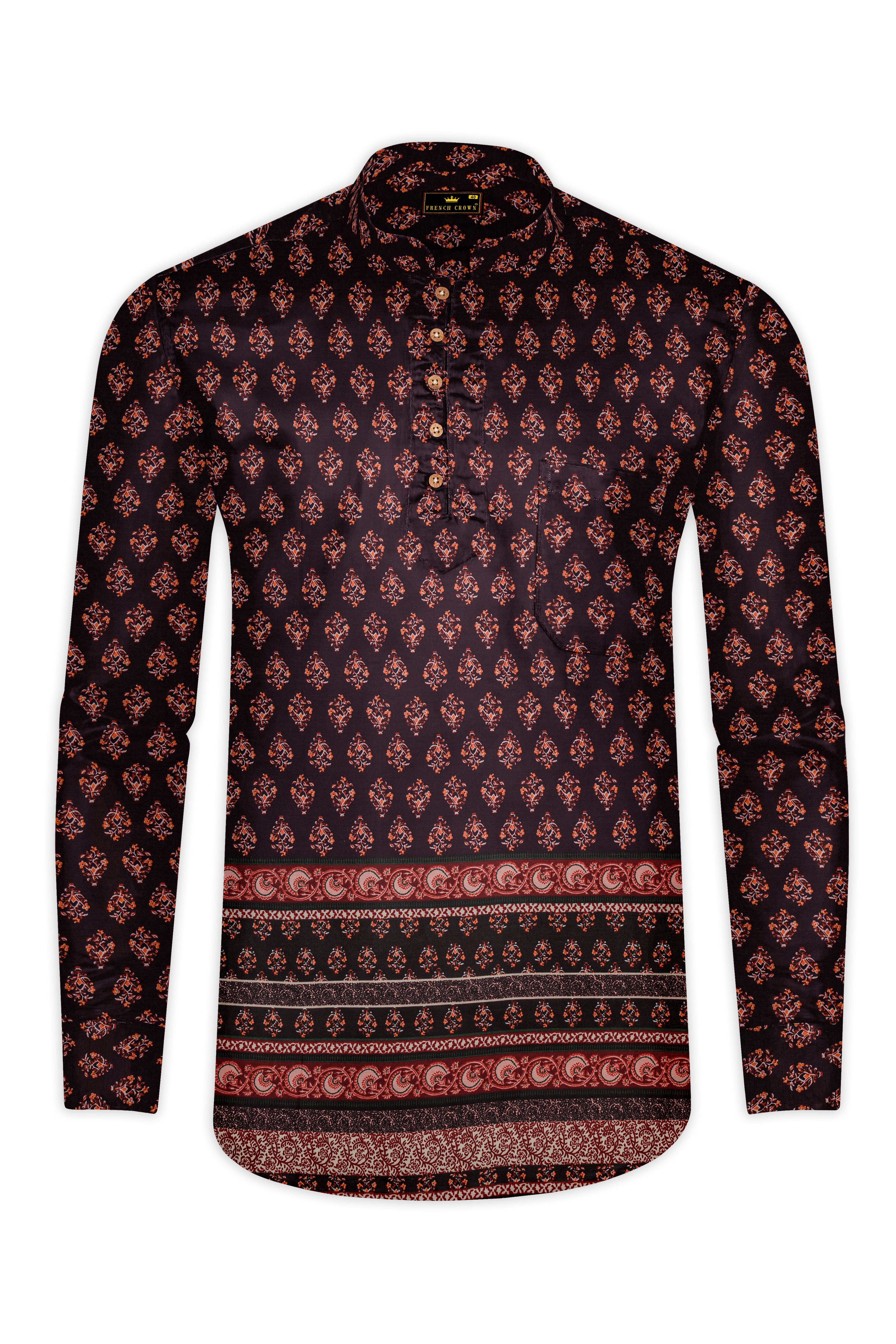 Matterhorn Brown Block Printed Premium Tencel Kurta Shirt