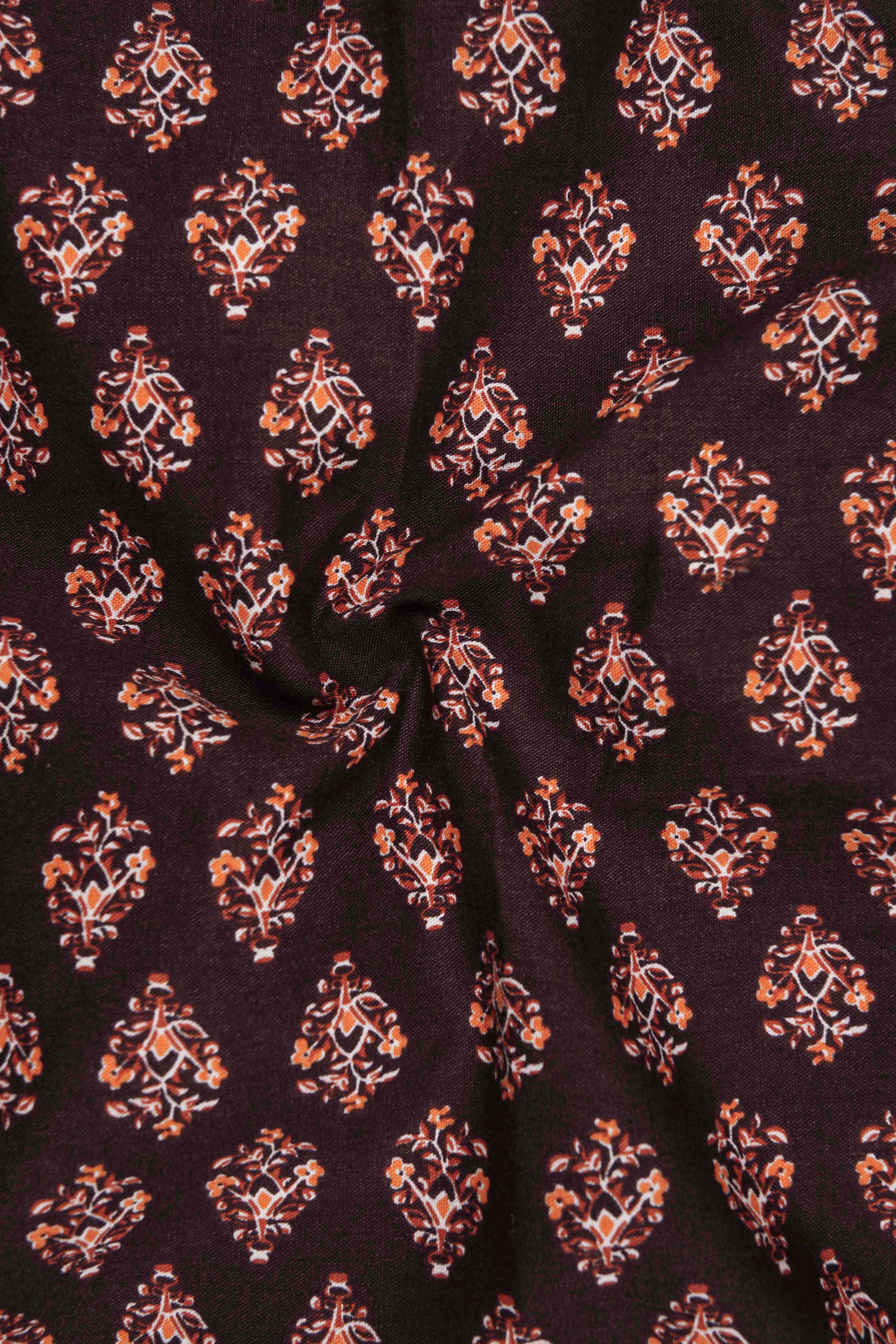 Matterhorn Brown Block Printed Premium Tencel Kurta Shirt