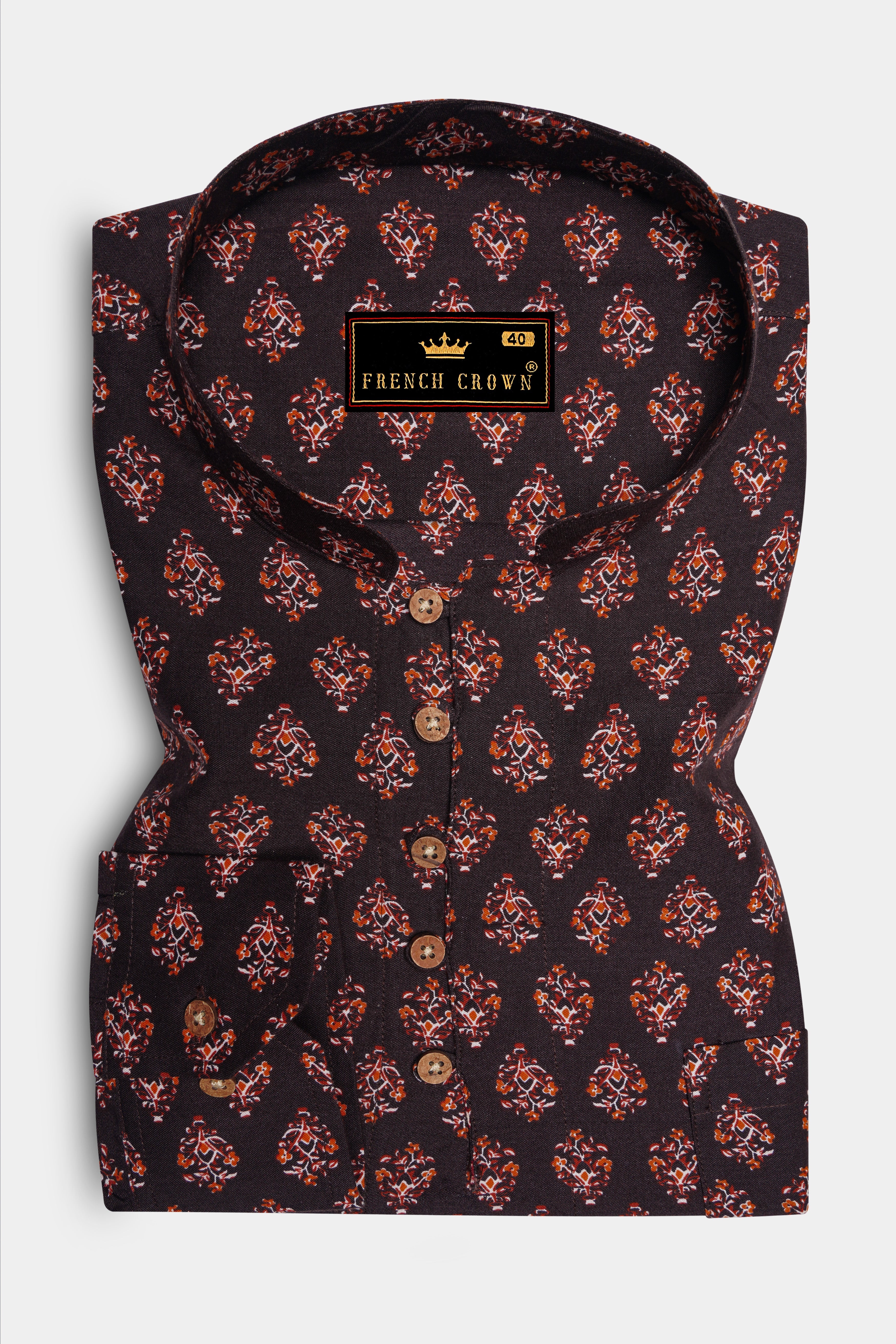 Matterhorn Brown Block Printed Premium Tencel Kurta Shirt
