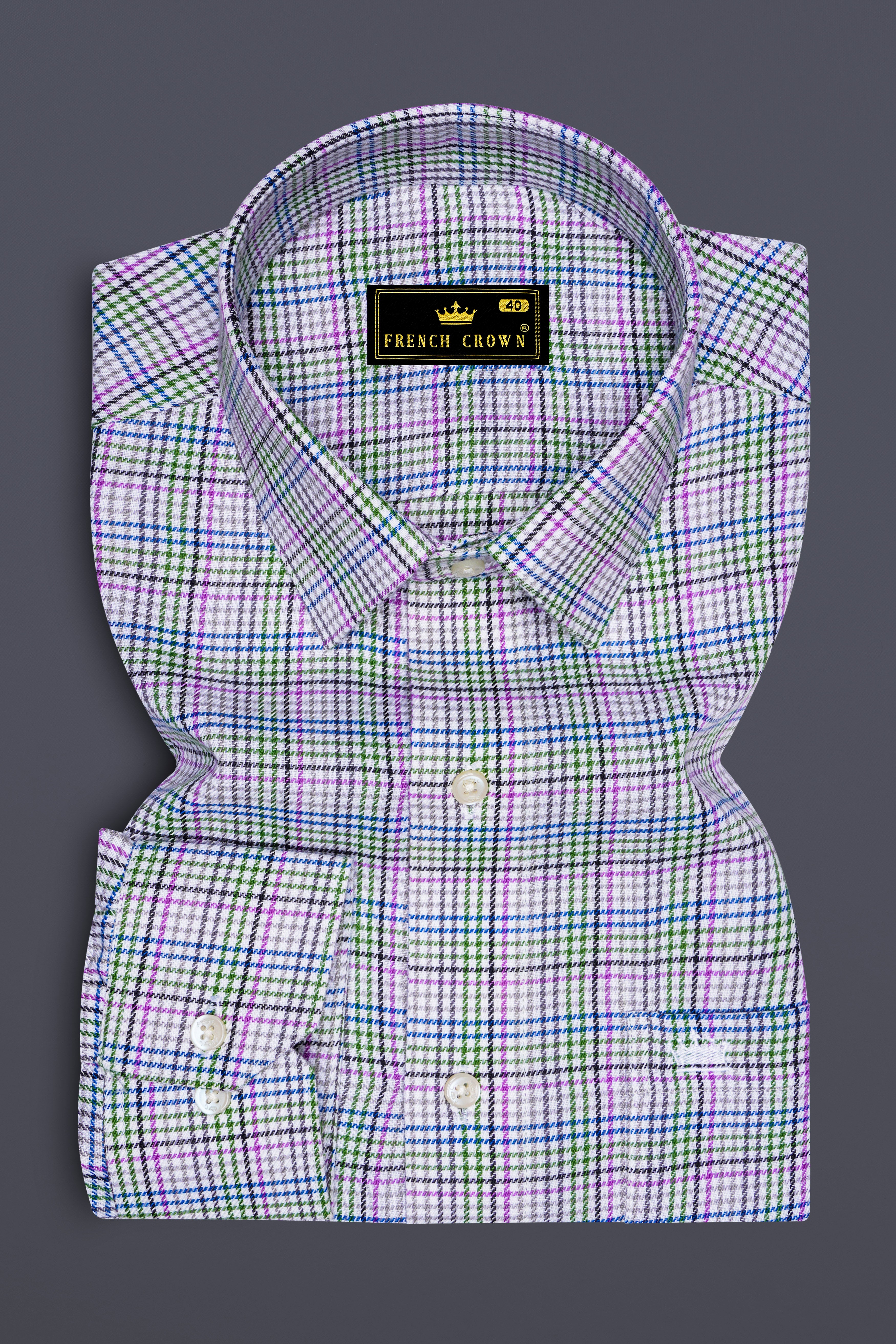 Mantis Green and White with Multi colored Plaid Twill Premium Cotton Shirt