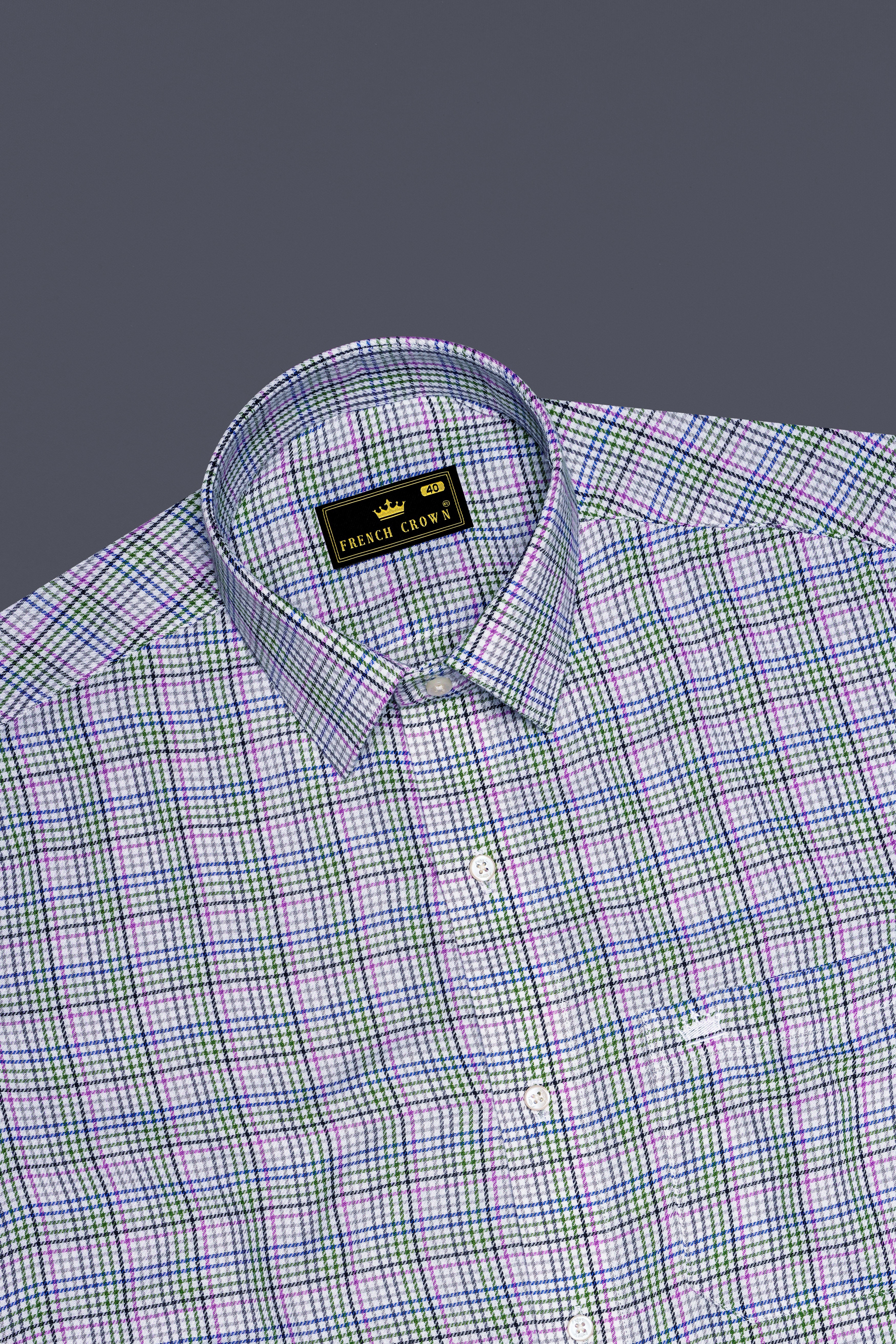 Mantis Green and White with Multi colored Plaid Twill Premium Cotton Shirt