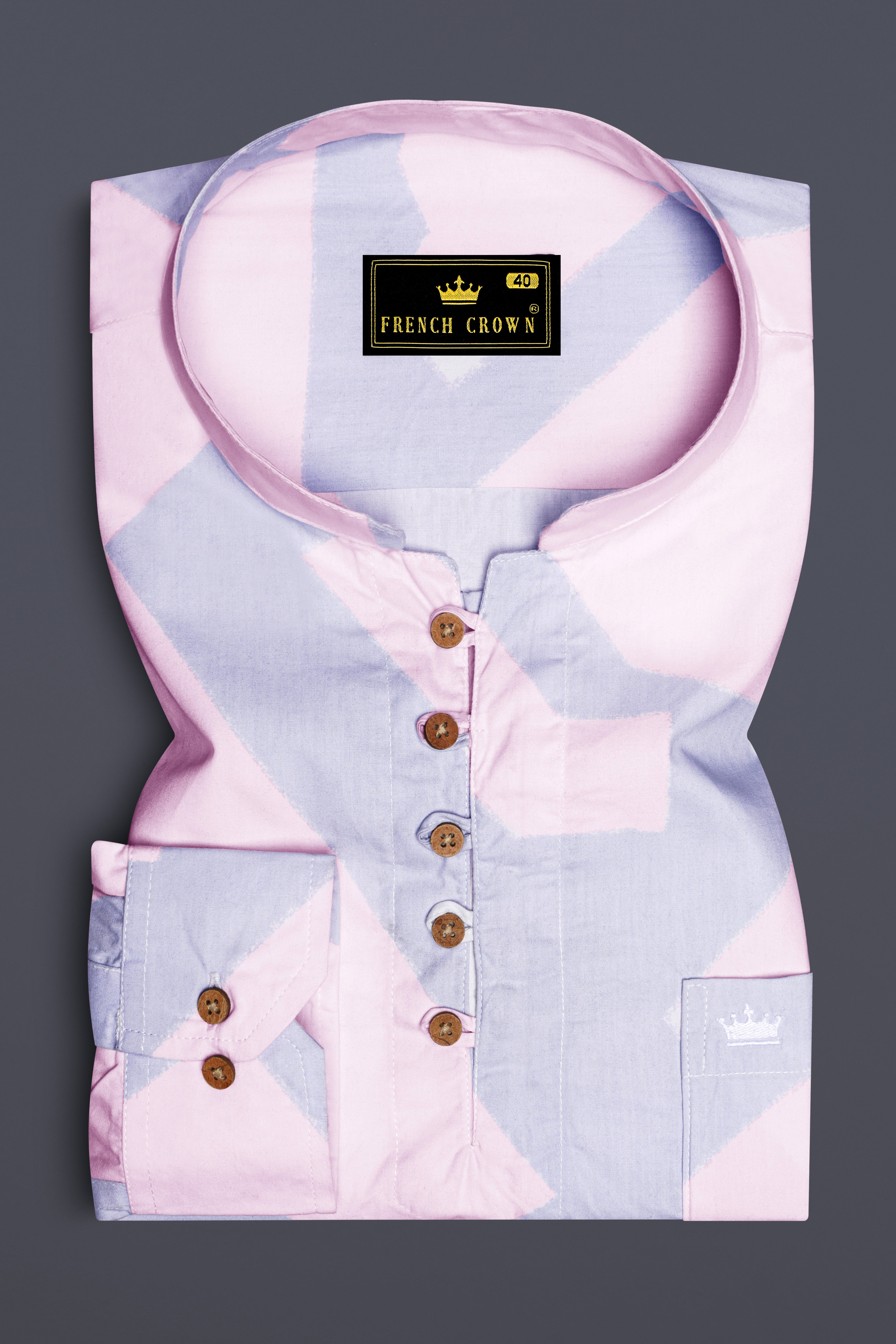Platinum Pink and Gainsboro Blue Premium Cotton Kurta Shirt
